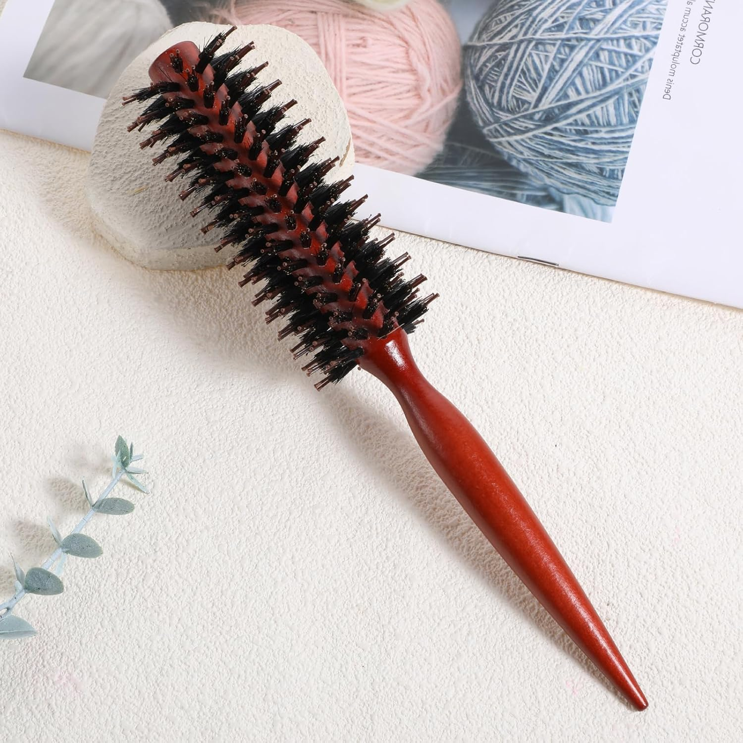 LIQWEI Small Boar Bristle round Brush, Small round Brush, Boar Bristle Hair Brushing, Roll Brushes for Blow Drying, Travel Brushes for Women for Wet or Dry Hairs for Styling Short, Fine Hair image number 4