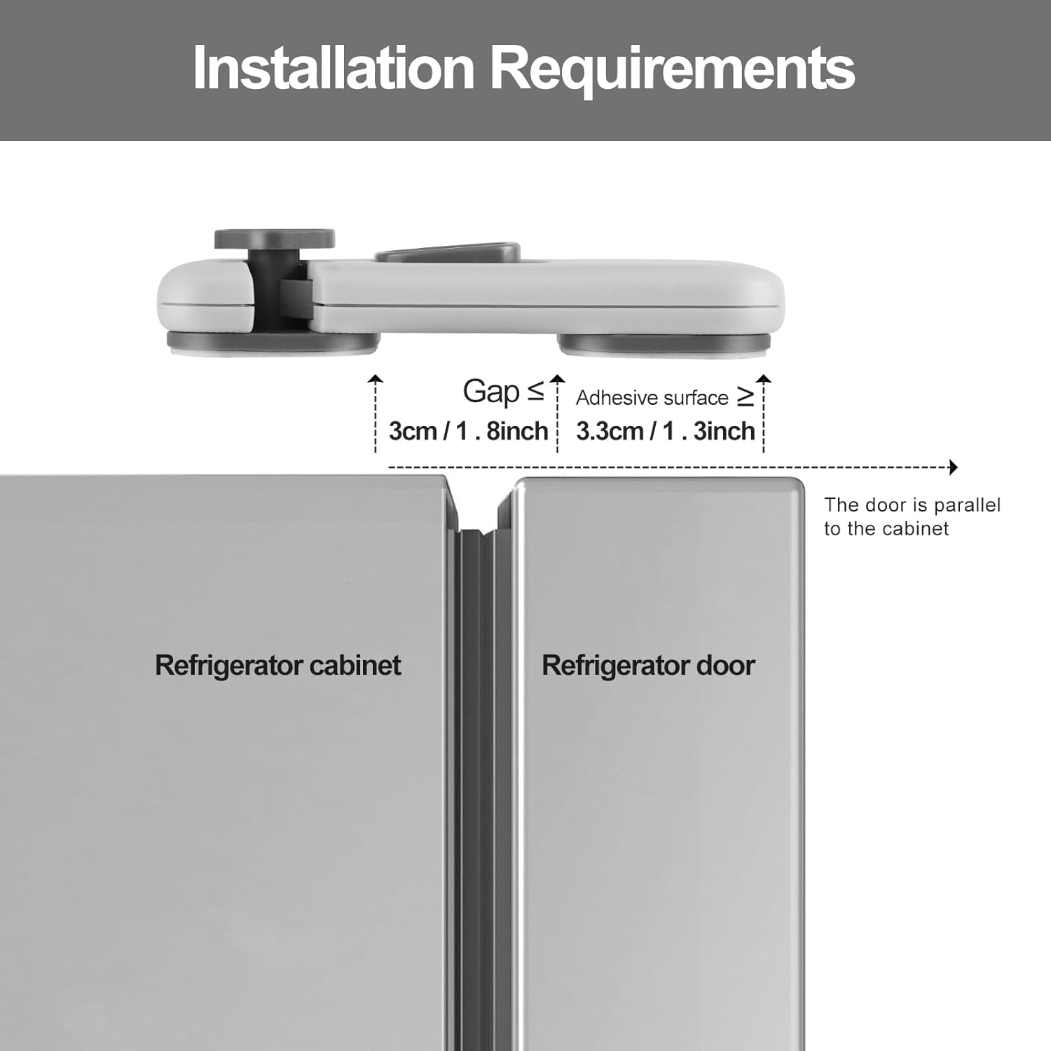 2 Pack Childproof Refrigerator Lock,Fridge Locks,Freezer Lock Apply to Max 1"(25Mm) Sealing Strip,Cabinet Cupboard Lock for Toddlers,Easy to Install,No Tools Need or Drill,Grey image number 1