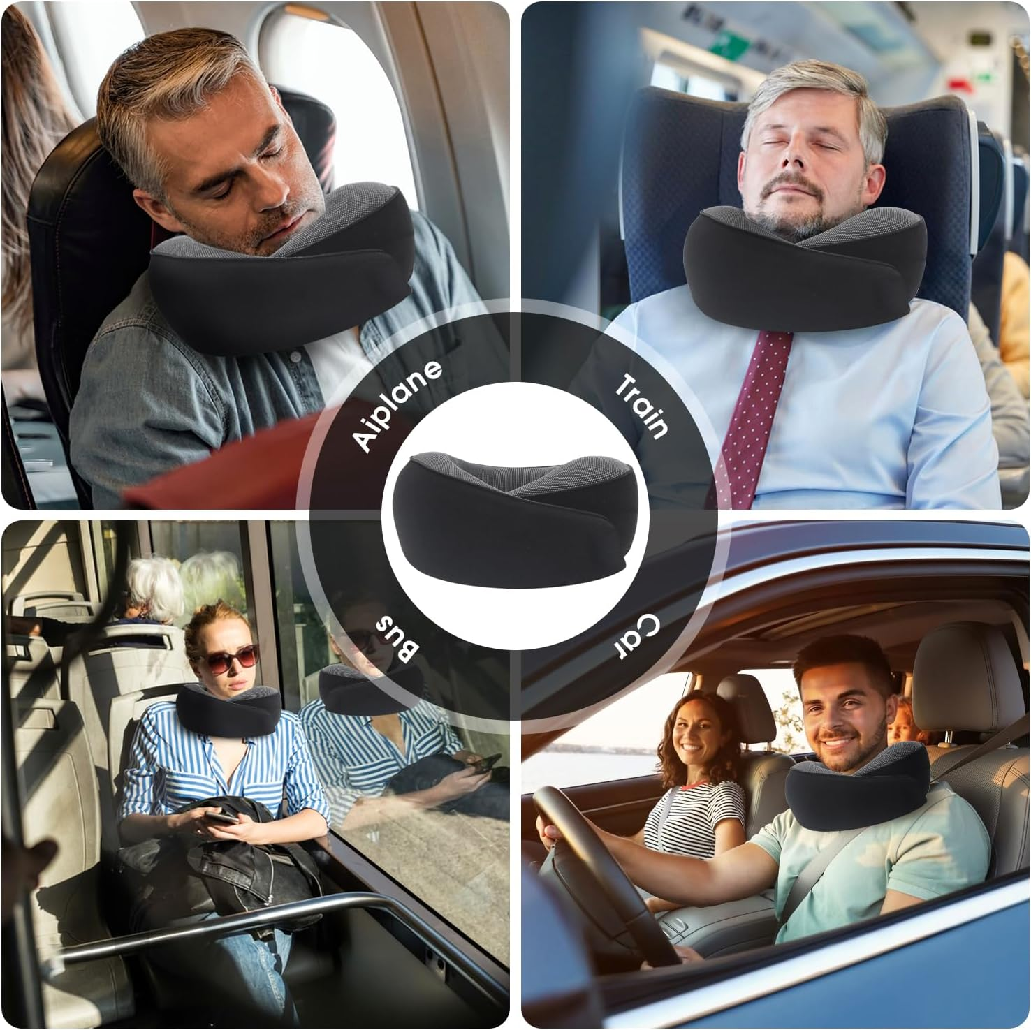 Neck Travel Pillow for Airplanes, Memory Foam 360 Degree Support Pillow with Removable Cover, Compact and Ergonomic Neck Pillow for Travel Home Cars Office, Lightweight & Portable (Black) image number 4