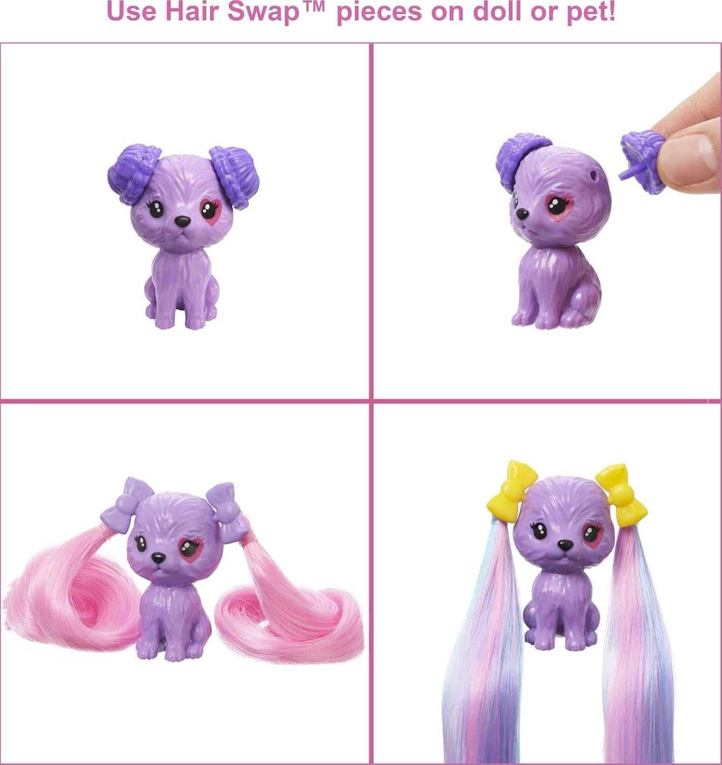 Barbie Color Reveal Glitter! Hair Swaps Doll, Glittery Pink with 25 Hairstyling & Party-Themed Surprises Including 10 Plug-In Hair Pieces, for Kids 3 Years Old & Up image number 1