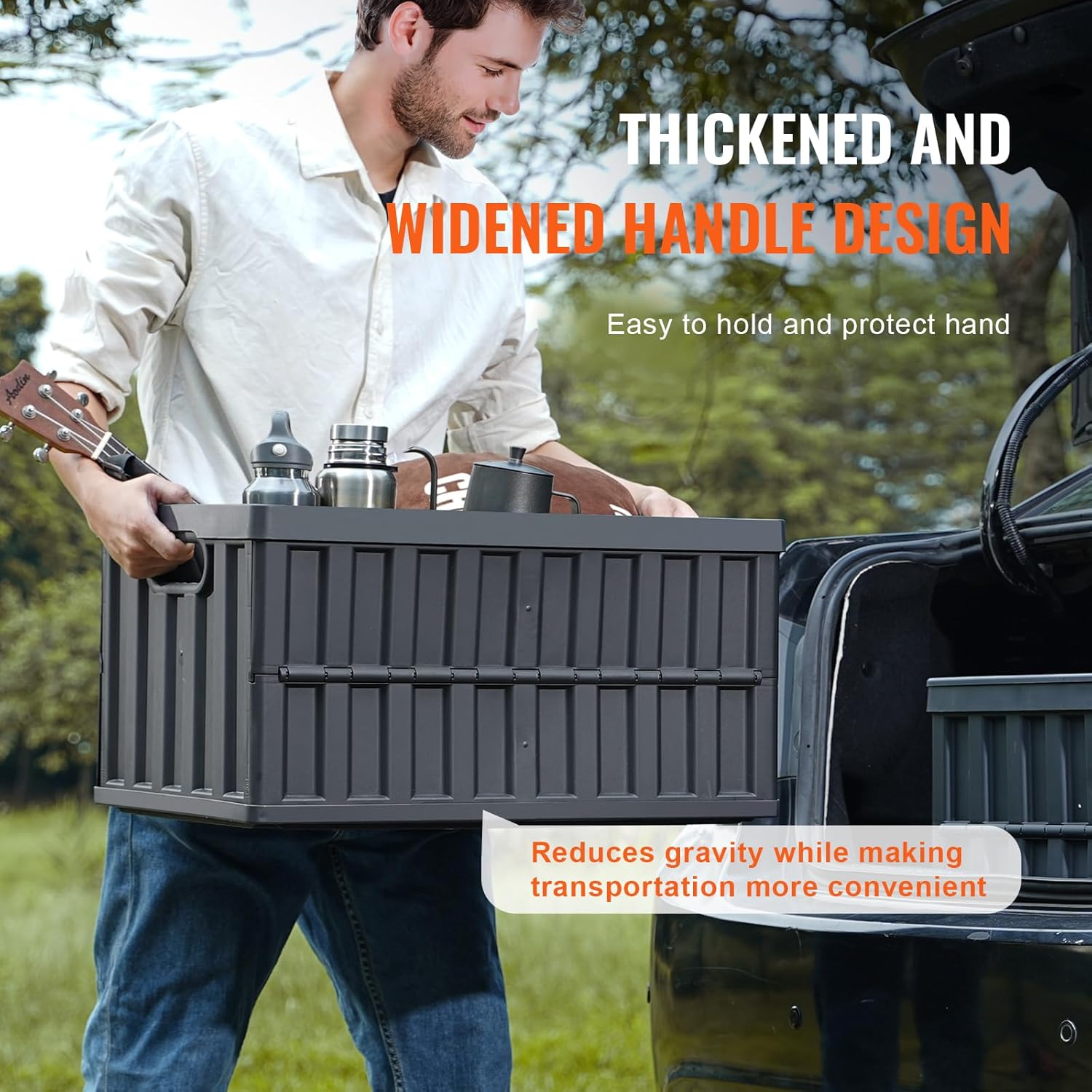 VEVOR 65L Collapsible Storage Bins with Lids 3 Packs, Stackable Utility Crates with Handles, Large Folding Containers for Organizing Tools, Books, Food, Drinks, Camping&Transport image number 6