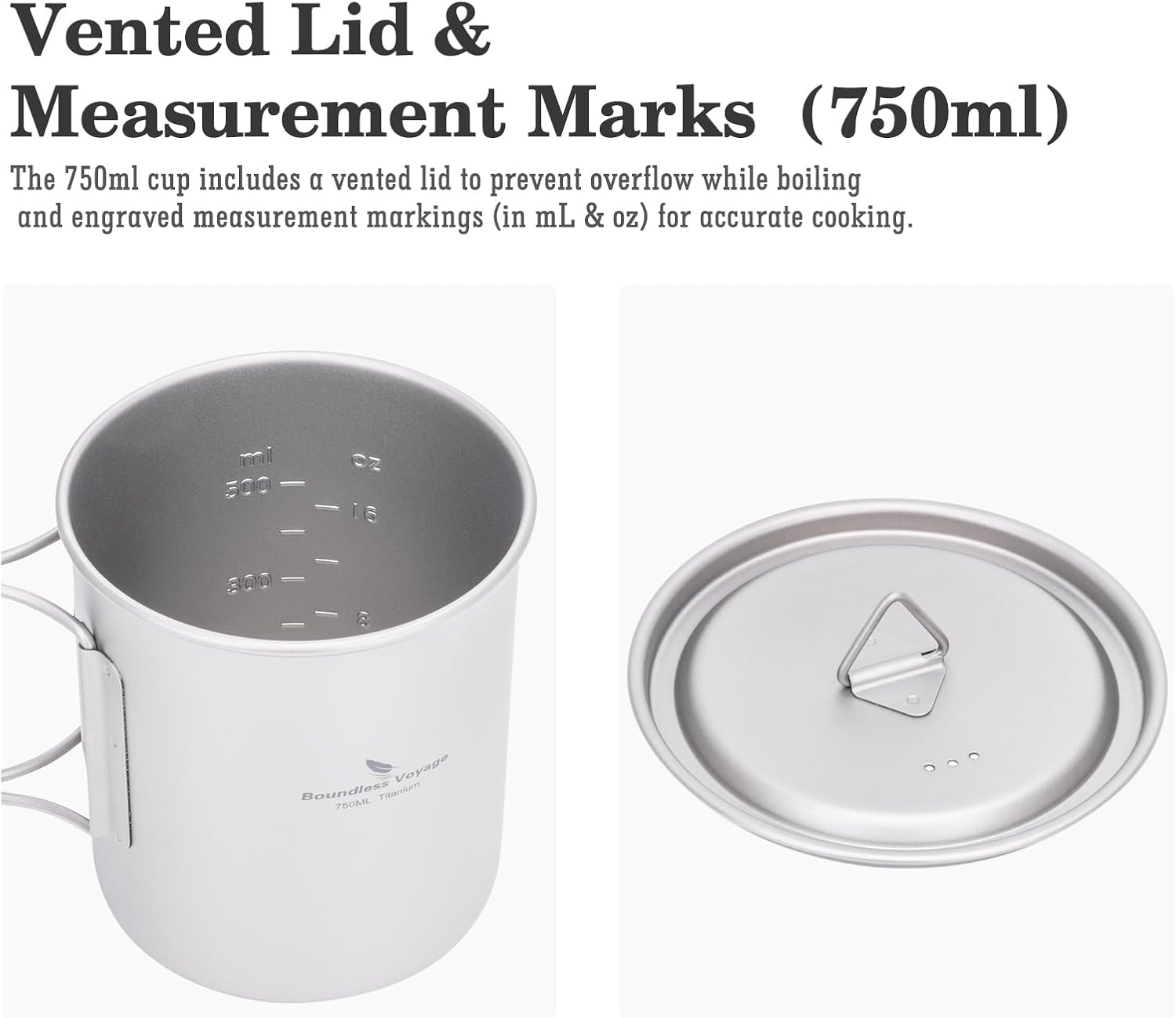 Boundless Voyage Titanium Mug with Lid Outdoor Titanium Lightweight Coffee Mug for Hiking Backpacking Camping (Ti3249D-750Ml) image number 4
