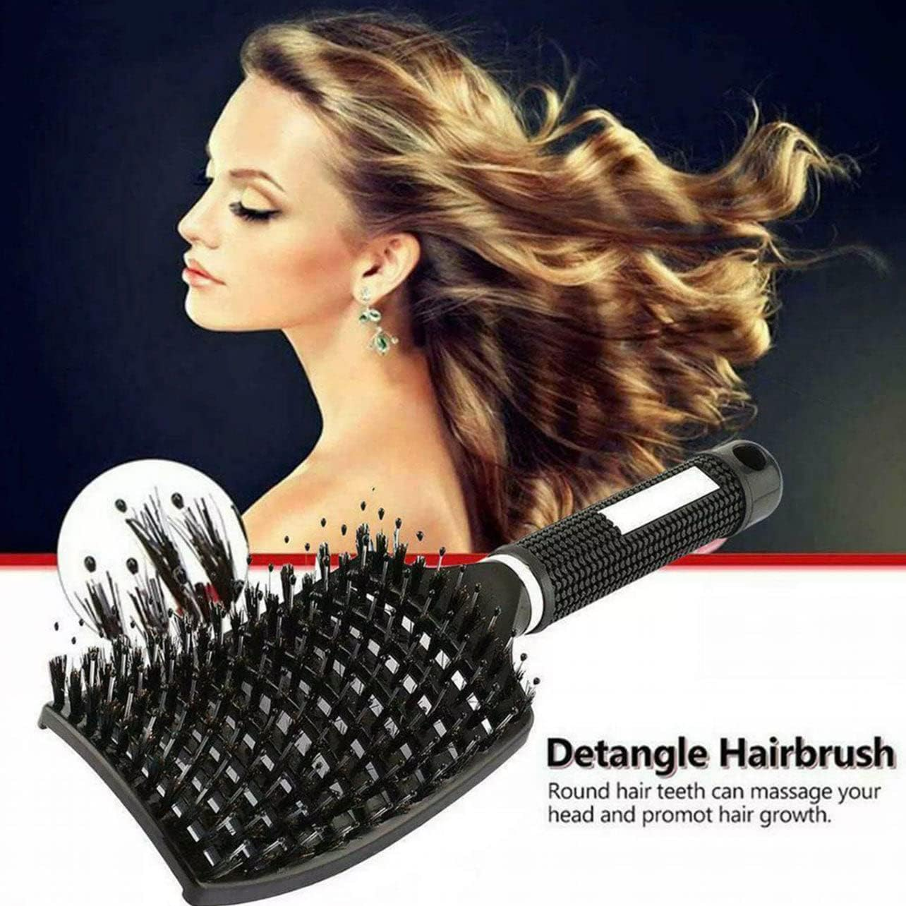 Nylon Boar Bristle Hair Brush Hairbrush Smooth Hair Head Scalp Massage Comb Curved & Vented Detangling Hair Brush for Women Long, Thick, Curly and Tangled Hair image number 2