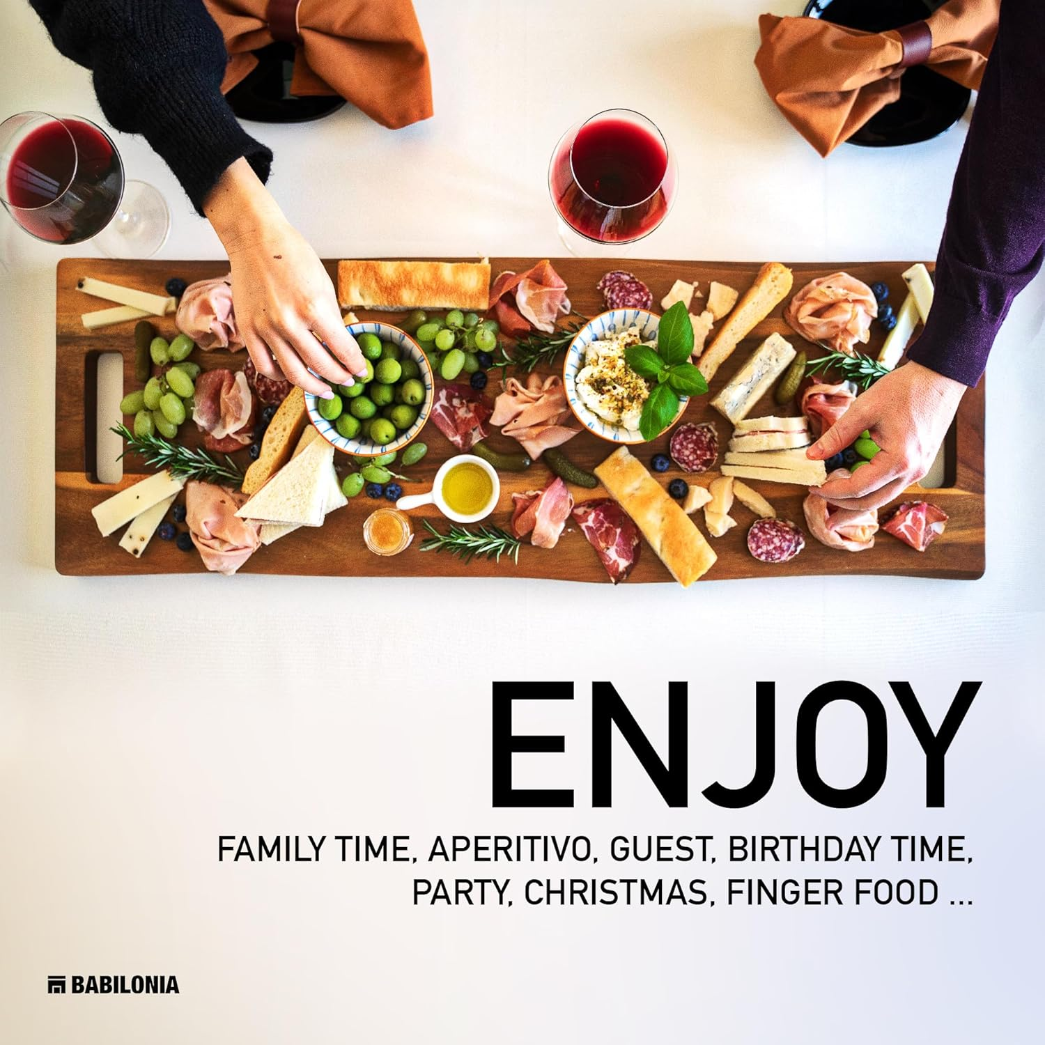 Extra Large Charcuterie Boards 36 Inch Babilonia Premium Acacia Wood Serving Platter, Long Charcuterie Board, Cheese Board, Wooden Serving Tray with Handles, Party Serving Trays and Platters image number 4