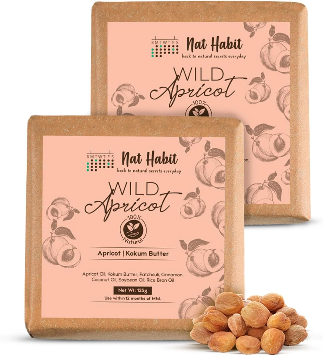 Nat Habit Wild Apricot Bath Soap Enriched with Vitamins C, Made with Cold Processed for Skin Brightening,Cleansing & Removing Taning (Pack of 2 X 125 Gm) image number 3