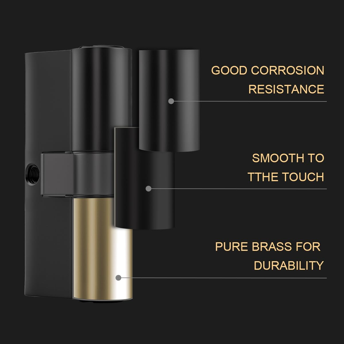 Bwintech 60 Mm (30/30) Black Zinc Alloy Euro Cylinder Lock, Door Drum Lock, Key Key with 8 Horizontal Dimple Keys image number 1