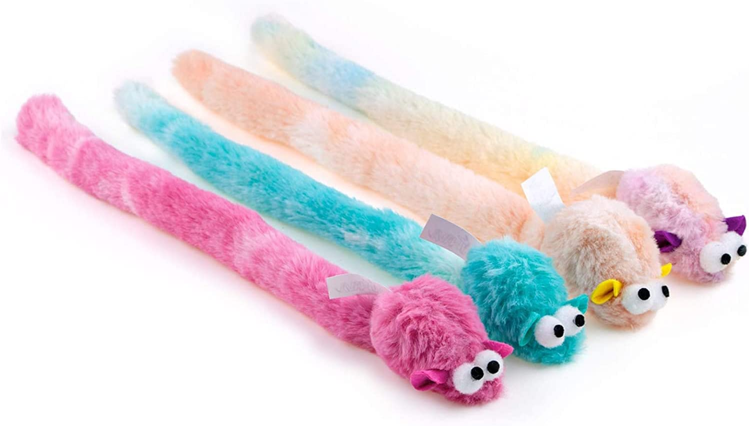 Chiwava 4 Packs 15 Inch Long Soft Plush Cat Toys Mice with Bell Rustle Sound Small Mouse Activity Interactive Toy image number 3