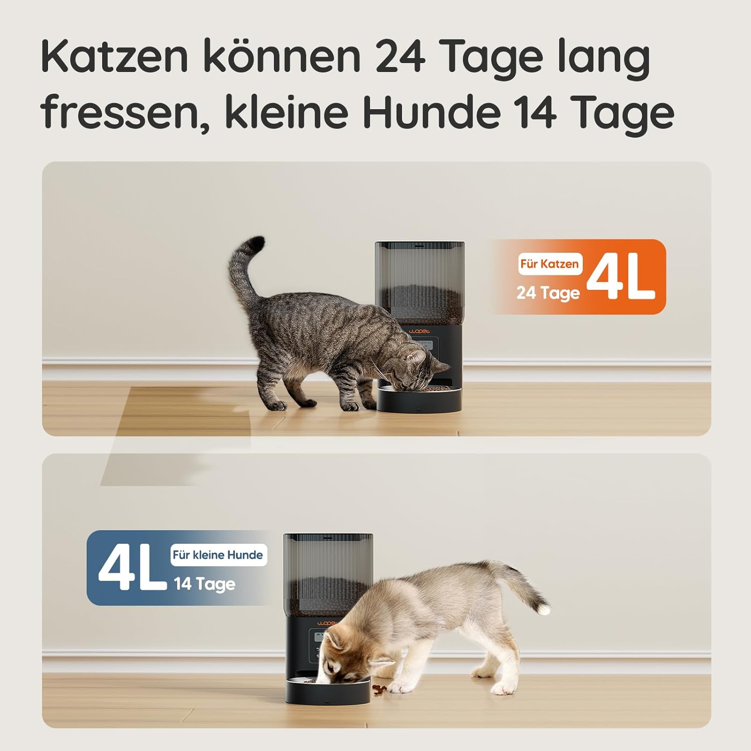 WOPET Automatic Cat Feeder 4L Cat Food Automatic (222 Utilities) 180 Days Battery Life (1-6 Meals per Day, Dry Food) Feeder for Cats/Dogs, Stainless Steel Bowl, Double Power Supply image number 4