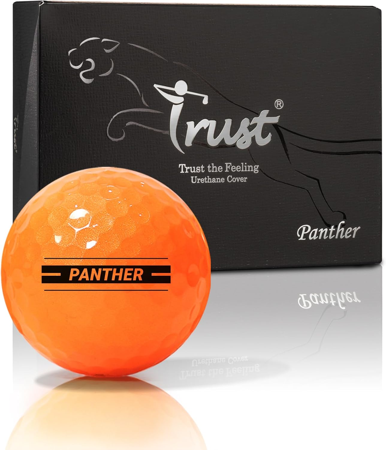 Trust Panther Golf Balls - Urethane Soft Hitting Feel, Straight Flight, Good Stop Control, Big MAX Core for Long Flights, Optimal Combination of Width & Spin Control, 12/48 Balls, White/Yellow/Orange