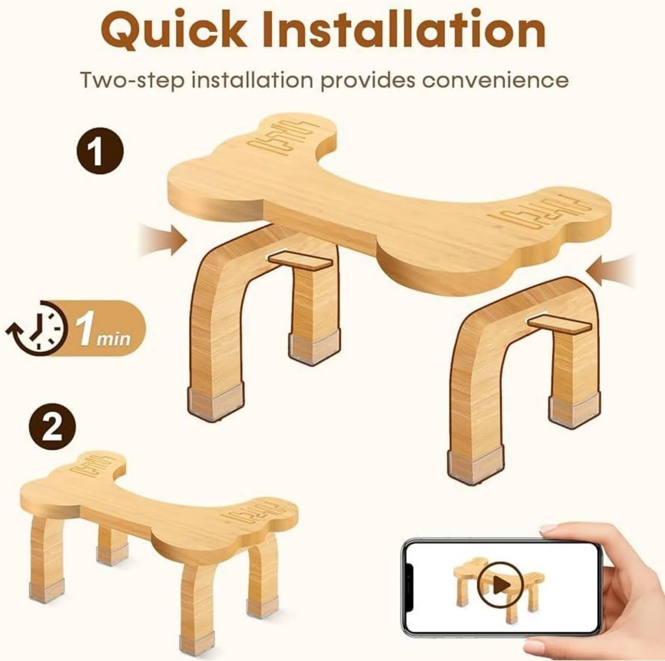 Bamboo Toilet Stool for Adults Toddler, 8.0'' Bathroom Potty Steps Squatty Poop Stool, Non-Slip, Ergonomic, Easy Assembly, Improves Digestion, Supports 350 Lbs, Healthy Toilet Training Step Stools image number 1