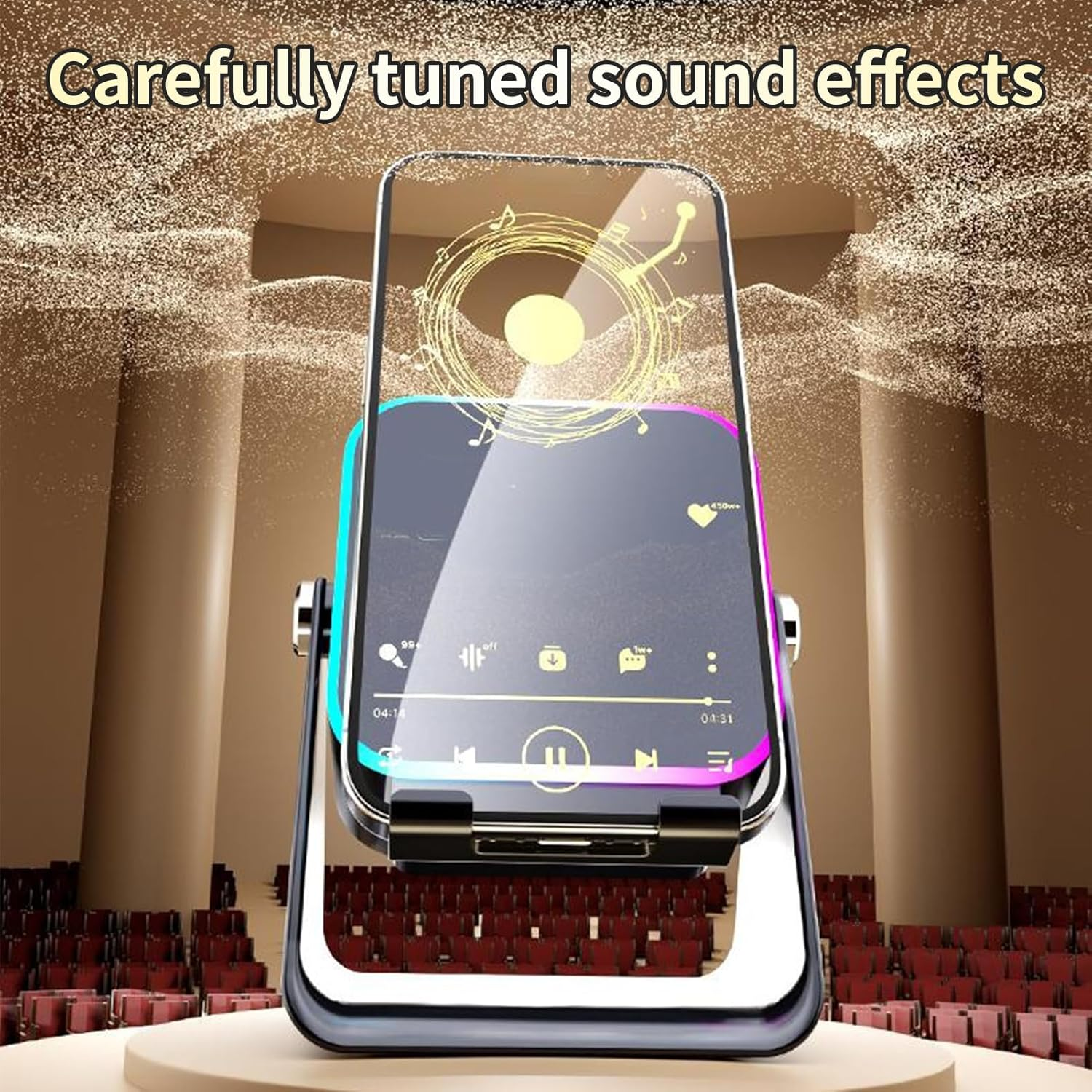 5 in 1 Wireless Induction Bluetooth Speaker, Wireless Induction Speaker with Adjustable Phone Stand, 8 Colors RGB Ambient Light, Bluetooth 5.2, Fast Connect Audio Player (2*White) - 2*Black image number 4