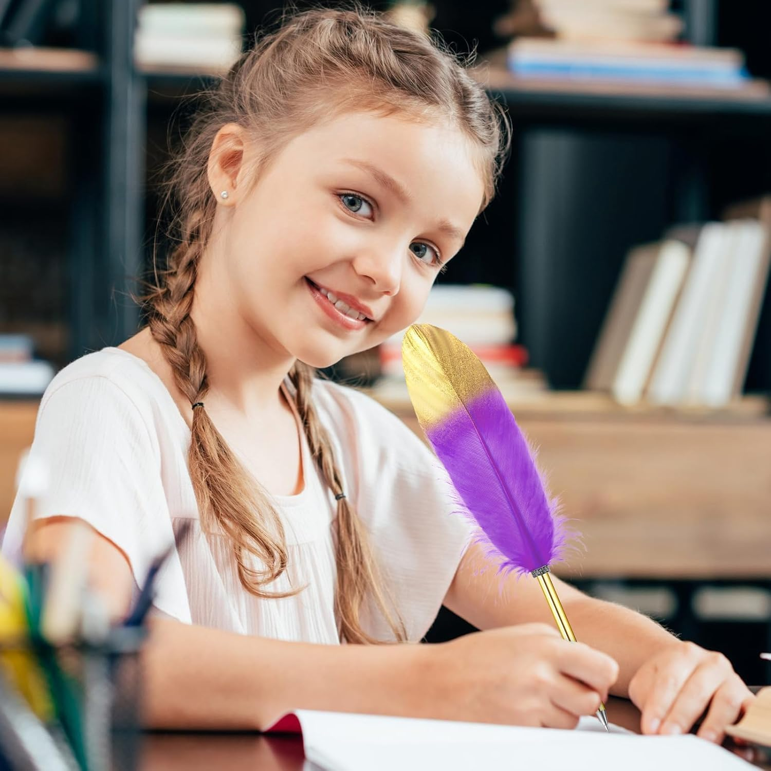 12Pcs Feather Ballpoint Pen,Harry Potter Party Favors, Feather Ballpoint Pens for Guest Signature, School, Office, Wedding Bridal Party Supplies. image number 4