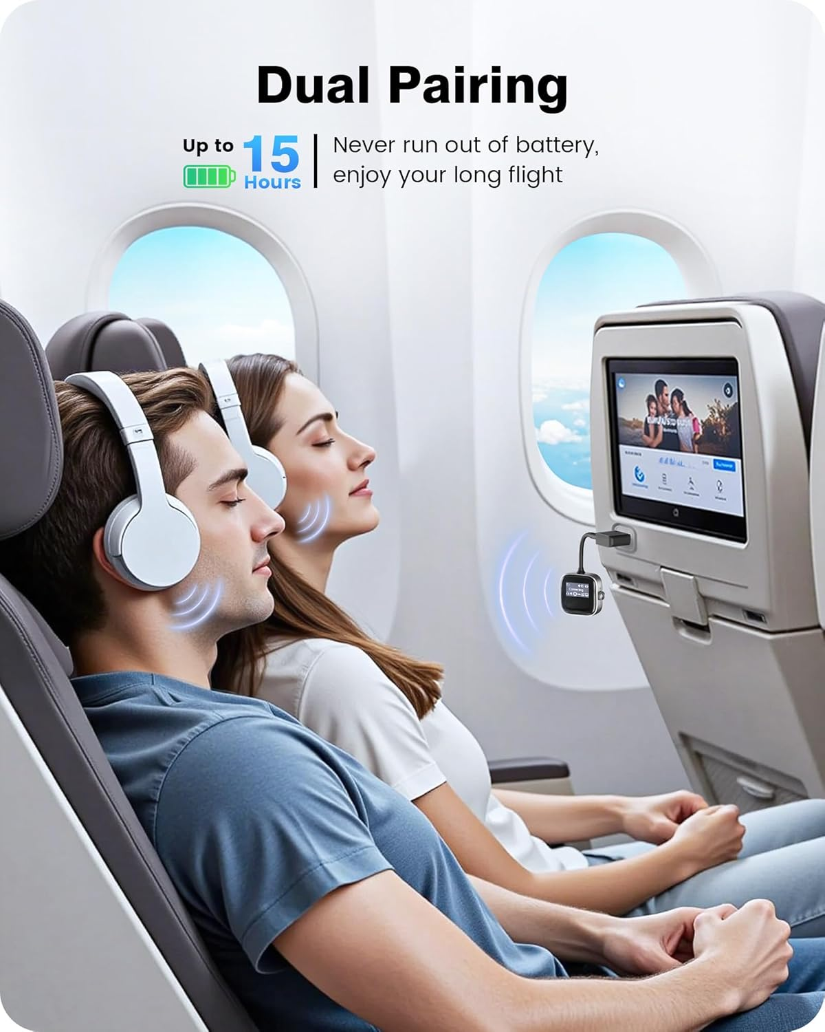 LENCENT Airplane Bluetooth 5.3 Adapter, 2 in 1 Bluetooth Transmitter & Receiver for Airpods or Headphones Dual Pairs, HD Display, 3.5Mm AUX Jack Wireless Audio Transmitter for Planes, TV, Car