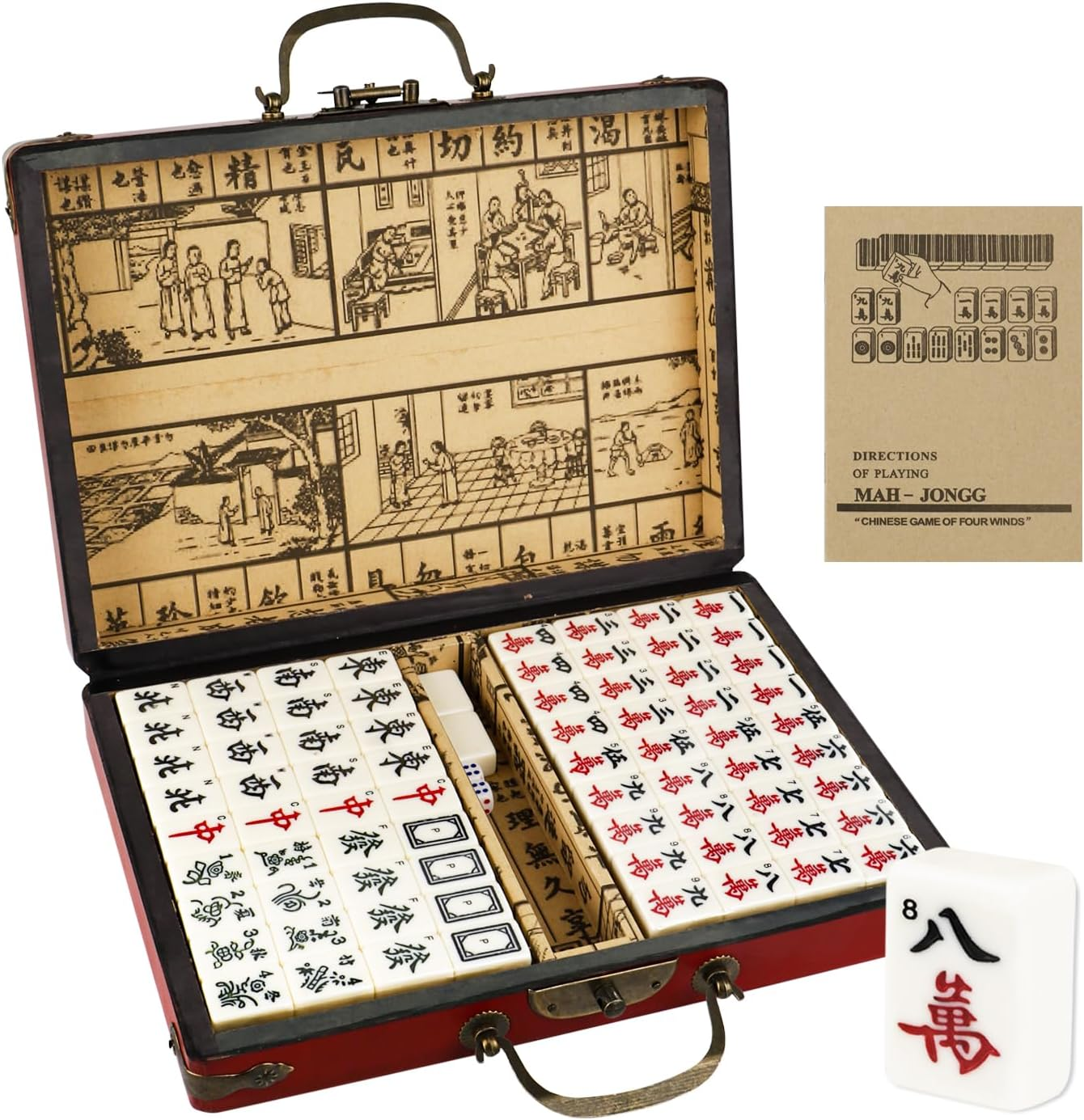 Necomi Classical Mahjong Game Set, Chinese Classical Mahjong with Arabic Numerals, 144 Tiles Vintage Elegant Wooden Box, Suitable for Parties, Traveling（Small Size） image number 4