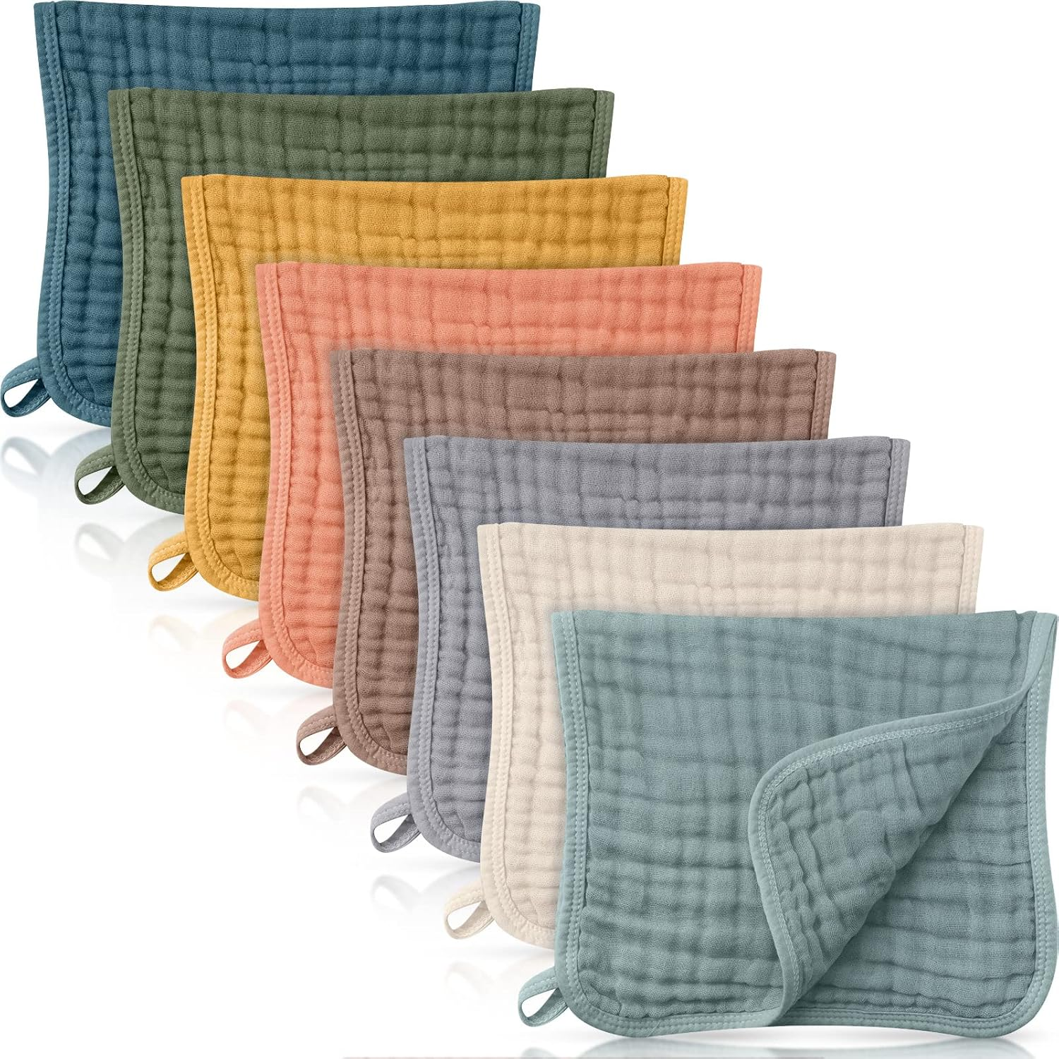 8 Packs Muslin Burp Cloths Large 20" X 10", 6 Layers Unisex Baby Absorbent 100% Cotton Burp Rags Colorful Muslin Washcloths for Baby Plain Soft Cotton Cloth for Babies Girls Boys(Warm Colors)