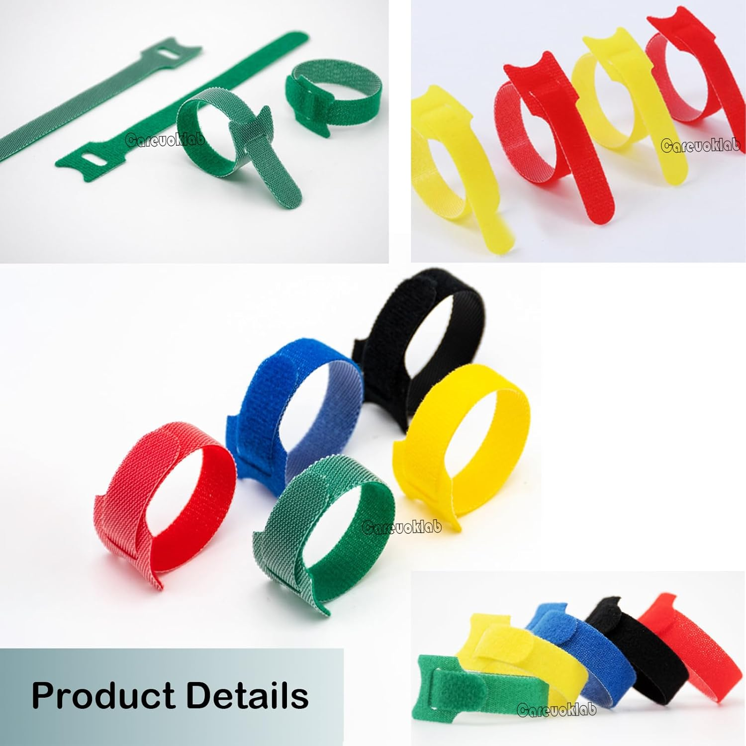 Careuoklab 120 Pcs Reusable Fastening Cable Ties, 6 Inch Adjustable Self-Adhesive Wire Ties, Cord Wrap & Cable Management Organizer - 6 Colors image number 1