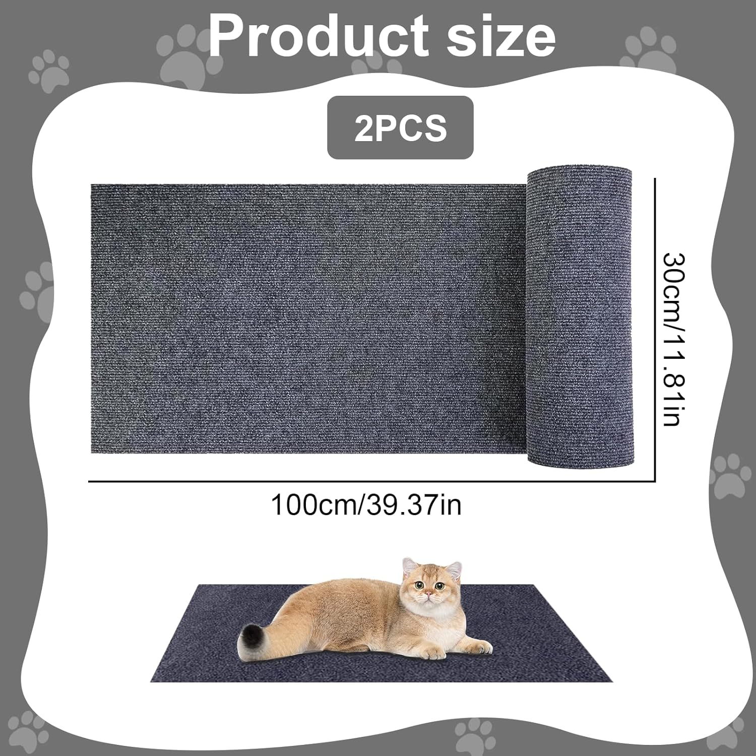 Pack of 2 Scratching Mat for Cats, 100 Cm X 30 Cm Scratch Protection Cat Scratching Mat Self-Adhesive Scratching Mat Cat DIY Trimmable Carpet Mat Pad Cat Scratching Boards Reusable Scratching Mat Cat image number 3
