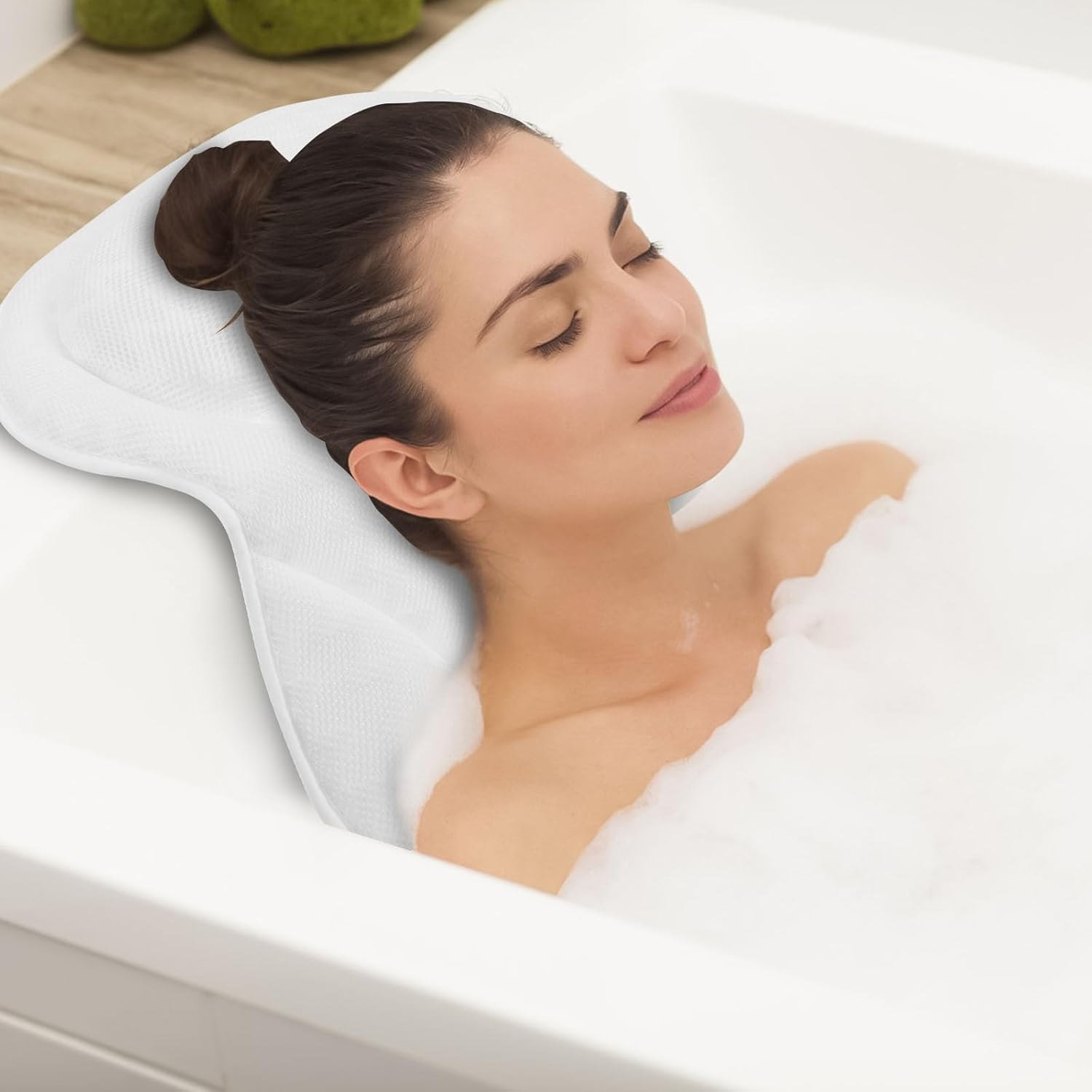 Thick Padded Bathtub Pillow, Ergonomic Machine Washable Bath Neck Back Support, with anti Slip Suction Cup, Helps Support Head, Back, Shoulder and Neck, Fits All Bathtub, Hot Tub, Spa (Wave Pattern) image number 5