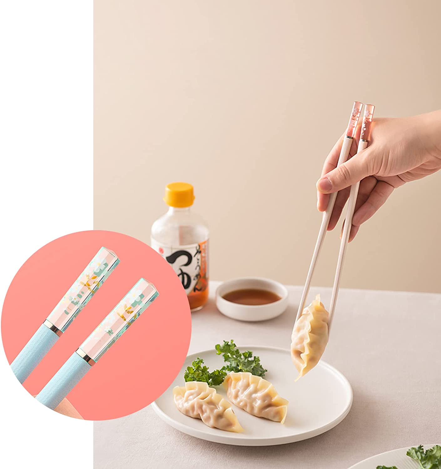 5 Pairs Fiberglass Chopsticks-Reusable Chopsticks Dishwasher Safe, 9.6In/24.3Cm Matte Non-Slip Family/ Hotel/ Restaurant Chop Sticks, Chinese/Japanese Hair Chopstick Gift Set, Sakura image number 4