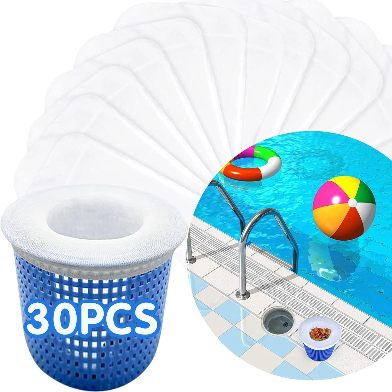 30PCS Pool Skimmer Filter Socks for above Ground and Inground, Pool Skimmer Basket Nets, Ultra Fine Mesh Screen Socks for Pool Skimmer Basket