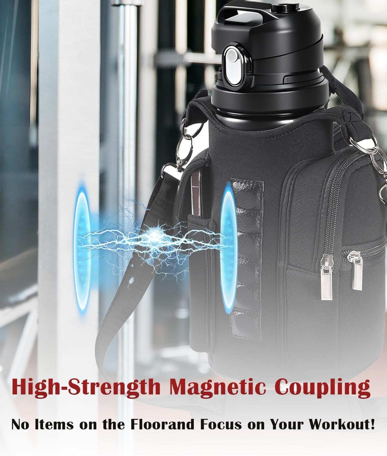 Gym Magnetic Water Bottle Holder Bag with Phone Pockets & Accessories Organizer &ndash; 6 Built-In Magnets, Shoulder Strap, and Handle &ndash; Bottle Carrier for Men & Women image number 4