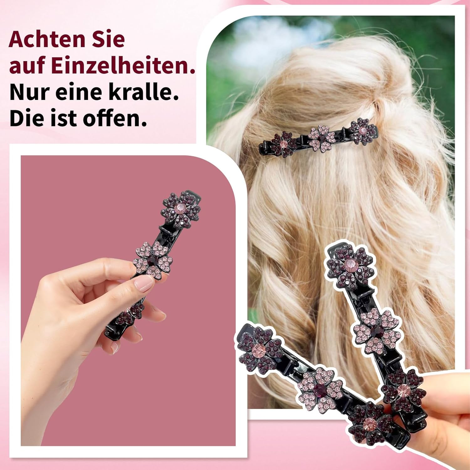 AHEJIOO 8 Piece Hair Accessories Set for Women - Hummingbird Hair Clips with Crystals, Double Layer Hair Clips and Headband Women - Sparkly Braided Designs for Any Occasion