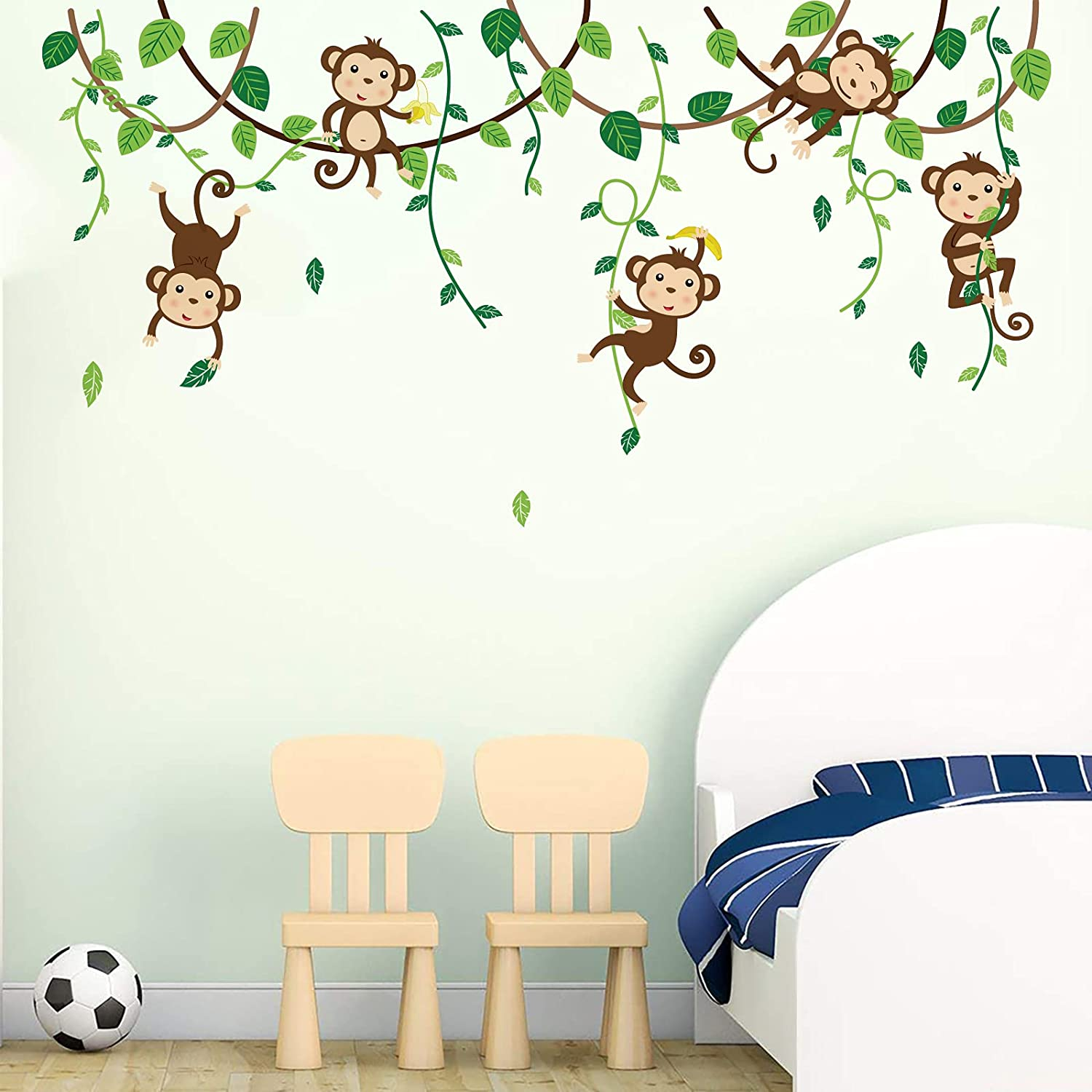 Decalmile Cartoon Monkeys Climbing Tree Wall Stickers Vinyl Peel and Stick Wall Decals Kids Room Wall Decor Baby Room Nursery Bedroom Wall Decoration
