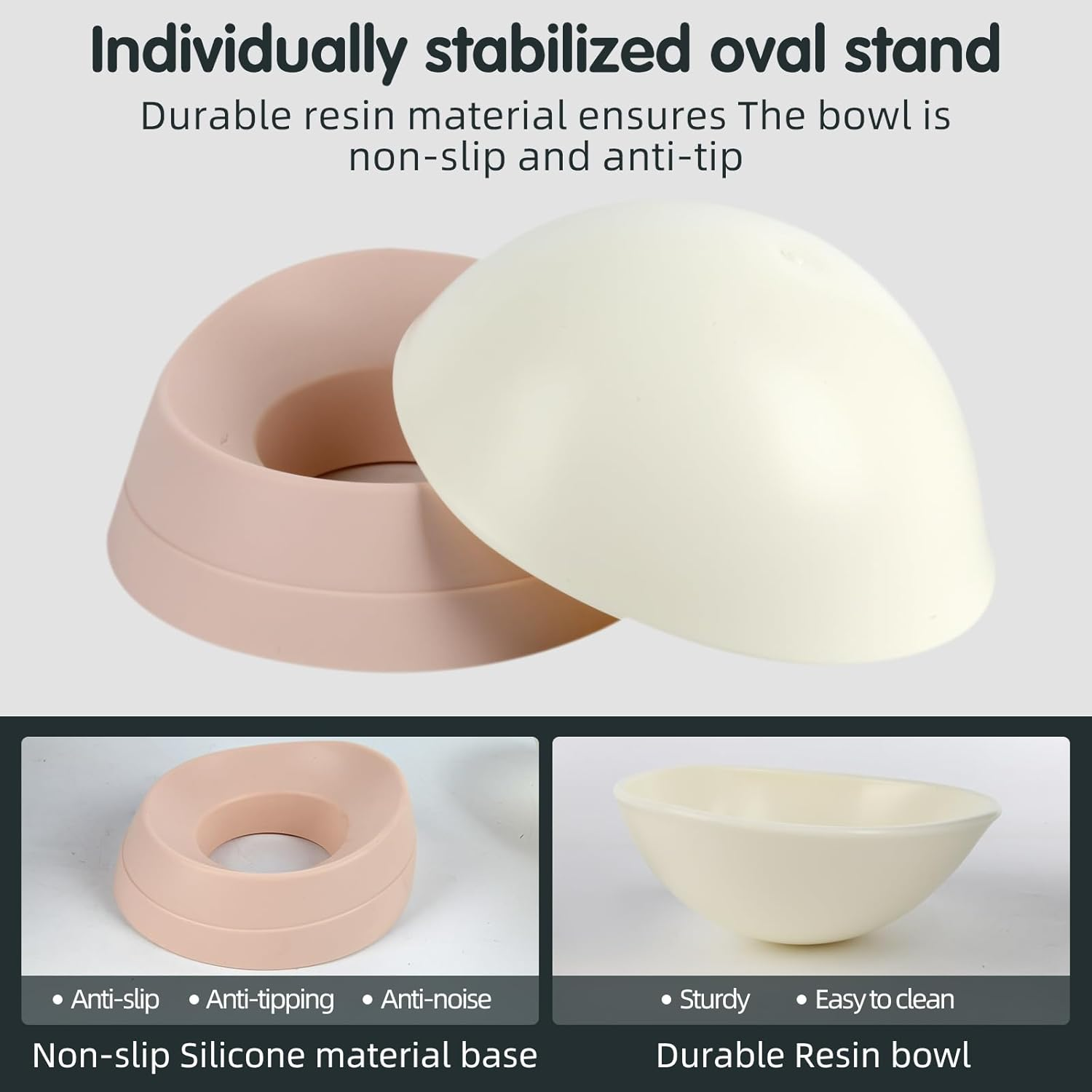 JWPC Bulldog Bowl Anti-Slip Dog Cat Dish Detachable Rubber Dog Bowl Pet Sterile Tilted Pet Feeder Slope Base,White image number 2