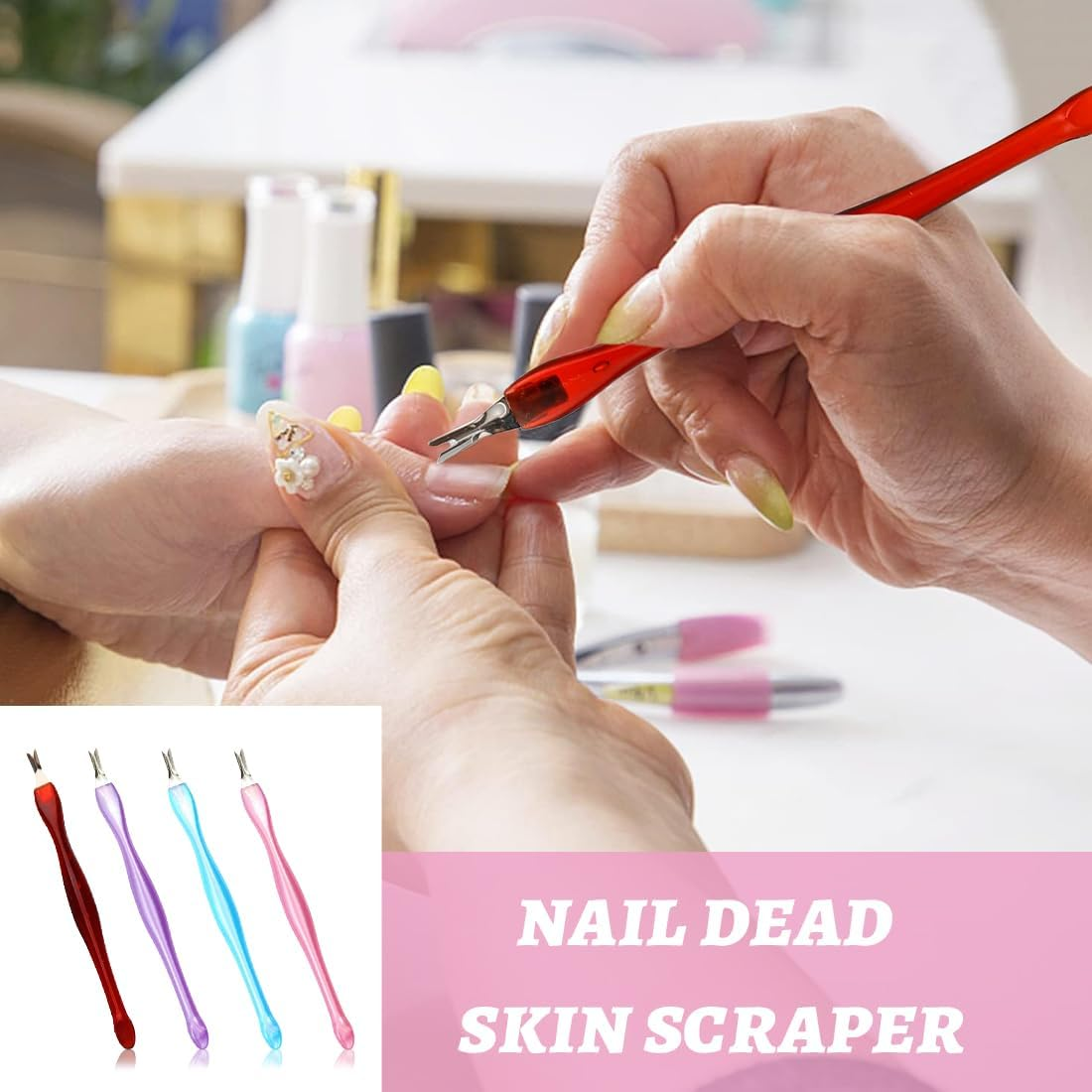 JYNXOR Cuticle Remover, Cuticle Trimmer, Cuticle Pusher, Cuticle Pusher Cutter, for Fingers and Toenail Care Pack of 4 image number 2