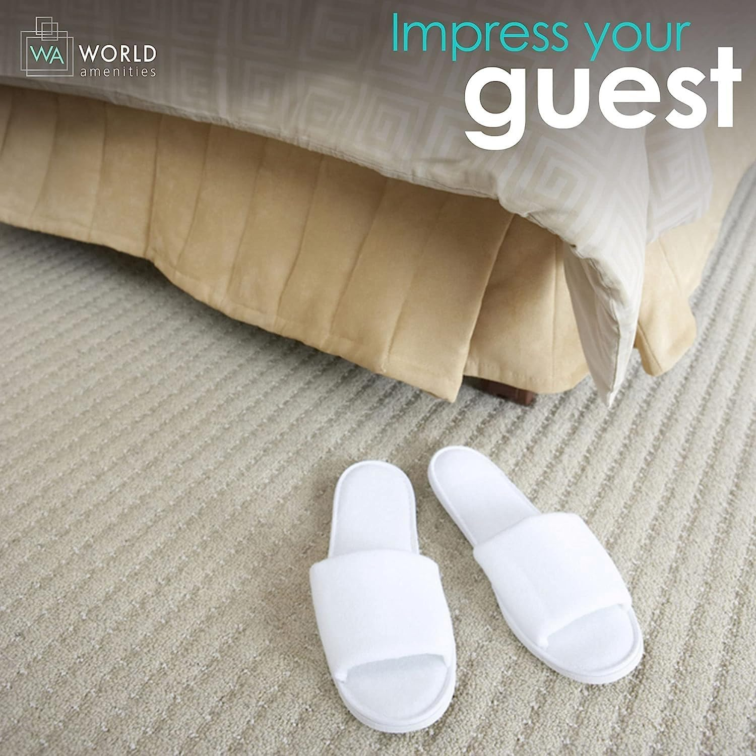 World Amenities | 10 Pairs | Premium Spa Slippers Bulk Unisex | Open Toe, Individually Wrapped | Hotel Slippers Travel Amenities Ultra Soft, Disposable Guest Slippers - White image number 3