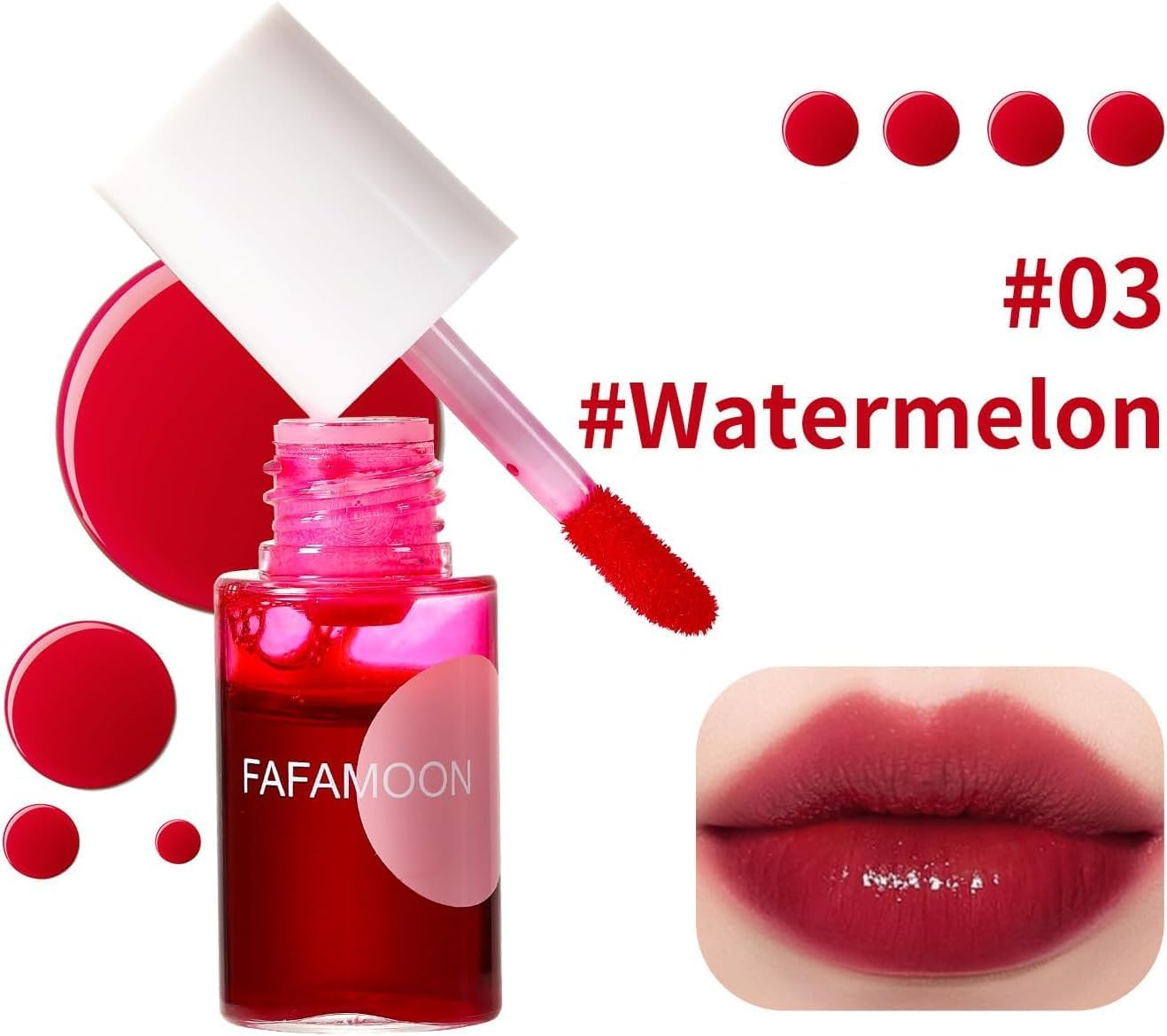 4 Colors Lip Tint Stain Mini Liquid Lipstick, Korean Water Tint Lightweight Non-Sticky, Waterproof Long Lasting Liquid Blush & Lip Stain, Transferproof (Apple & Strawberry & Watermelon & Cherry) image number 4