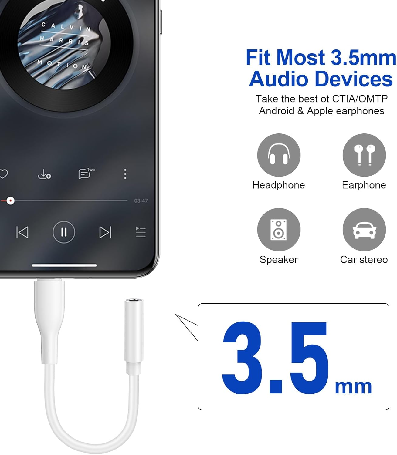 USB C to 3.5Mm Samsung Headphone Adapter for Samsung Galaxy S24 S23 FE Ultra plus S22 S21 A15 A25 A54 A14,Google Pixel 8 7 Pro 7A,Iphone 15 Pro Max Plus, Type C Audio AUX Mic Jack Adapter Dongle Cable image number 2