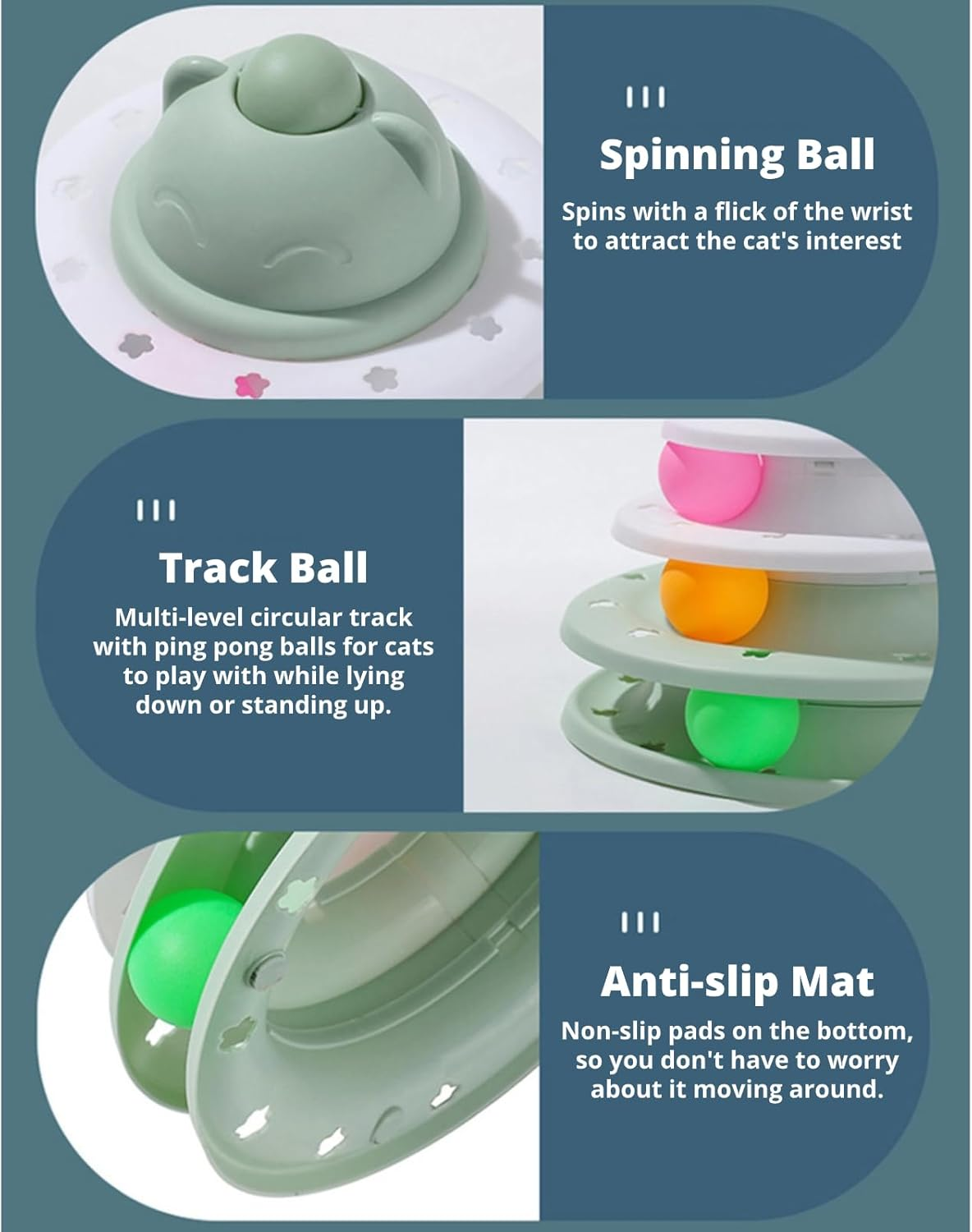 Cuifati Cat Roller Ball Toy, 3 Tracks Plastic Cat Turntable Toy, Kitten Tower Toy with 3 Colourful Balls, for Multiple Indoor Cats image number 2