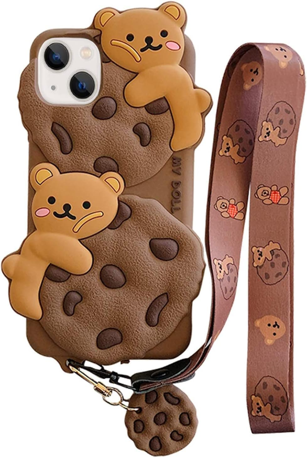 Yatchen Bear Case for Iphone 13,Cute Cookie Bear Kawaii Phone Cases 3D Cartoon Cover with Keychain Strap Lanyard Funny Women Girls Soft Silicone Protector for Iphone 13 image number 3
