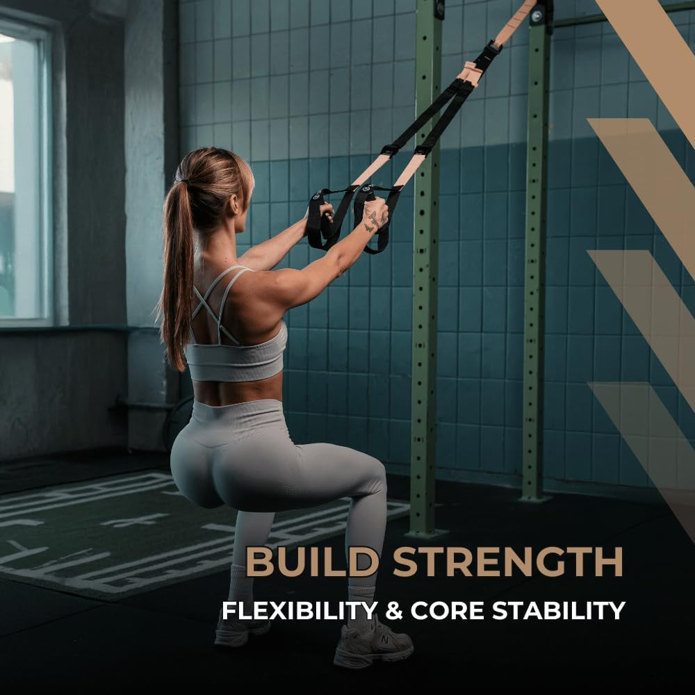 THYSOL&reg; Suspension Trainer Pro Xtreme Straps Army | Sling Trainer Set with Adjustable Door Anchor | Fitness Home Workouts - Suitable for Travelling & for Training Indoor & Outdoor