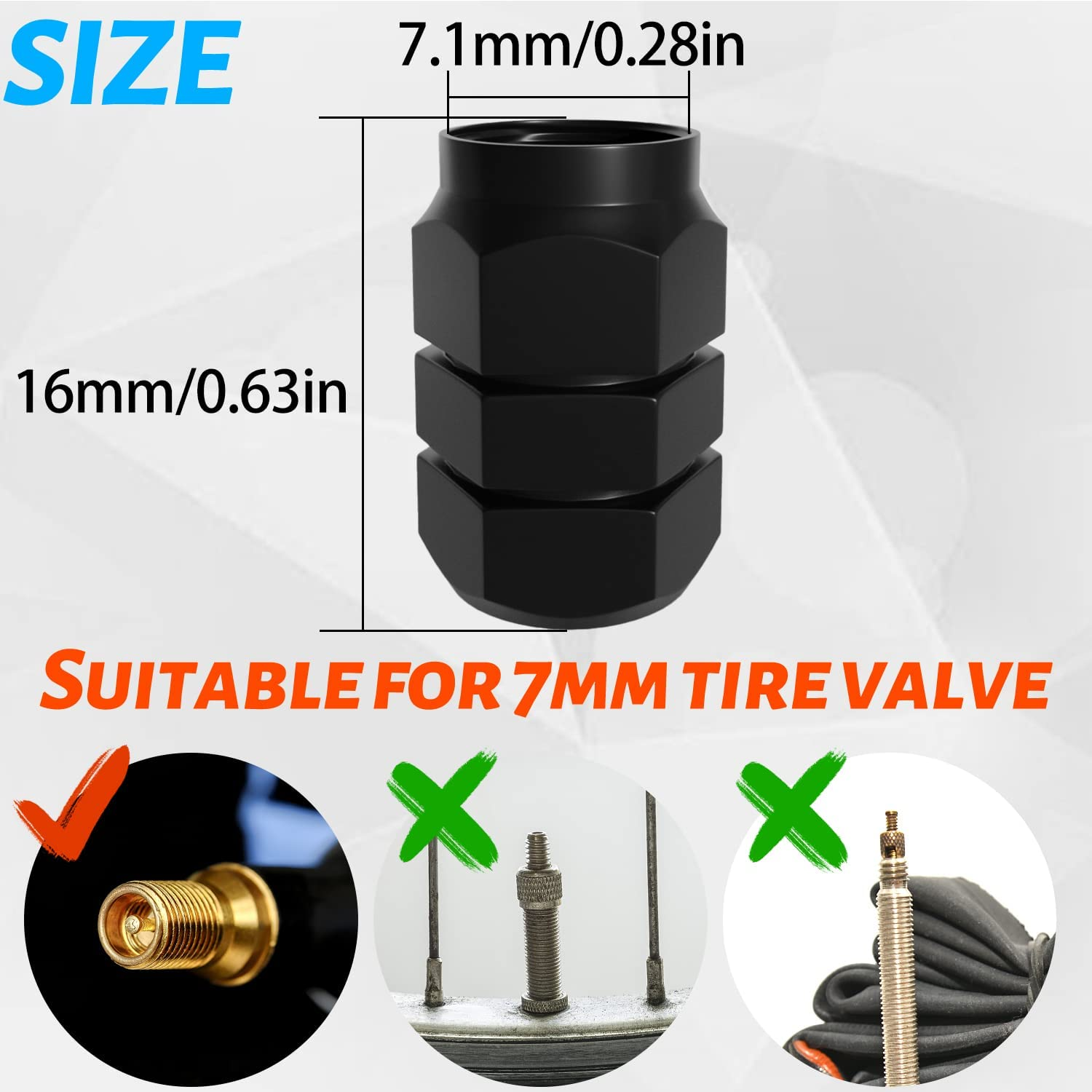 WALWAL Metal Tire Valve Caps, 5Pcs Hexagon-Shaped Aluminium Stem Covers, Universal Fit for Cars, Suvs, Bikes, and Motorcycles &ndash; Enhanced Seal & Easy Install(Black) image number 4