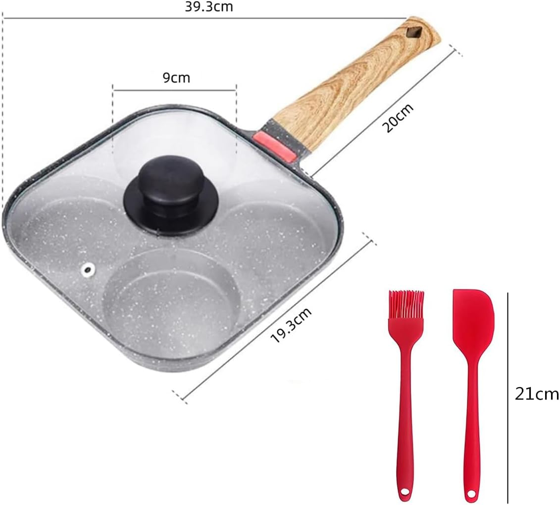 Kitment Egg Frying Pan with Flipping Lid, 4 Cup Omelet Pan for Burger Eggs Ham, Pancake Maker Frying Pot for Breakfast, Egg Skillet, Suitable for Gas, Induction Stoves, Nonstick, Wooden Handle image number 4