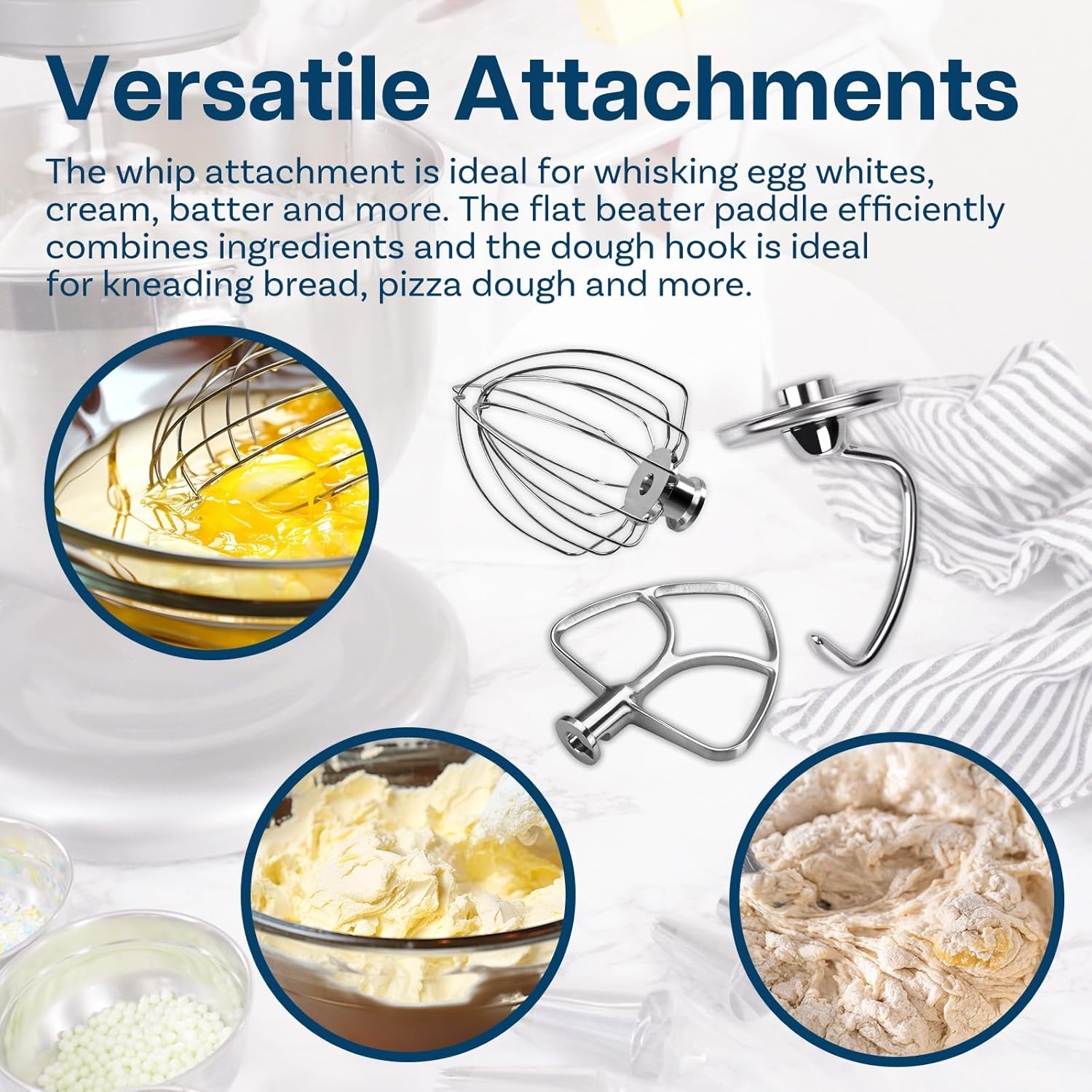Stainless Steel 3 Piece Kit Attachments for Kitchenaid 4.5-5 Quart Tilt-Head Stand Mixers Artisan Series & Classic Series by MMOBIEL &ndash; K45 6-Wire Whip, Flat Beater and Dough Hook &ndash; Dishwasher Safe image number 2