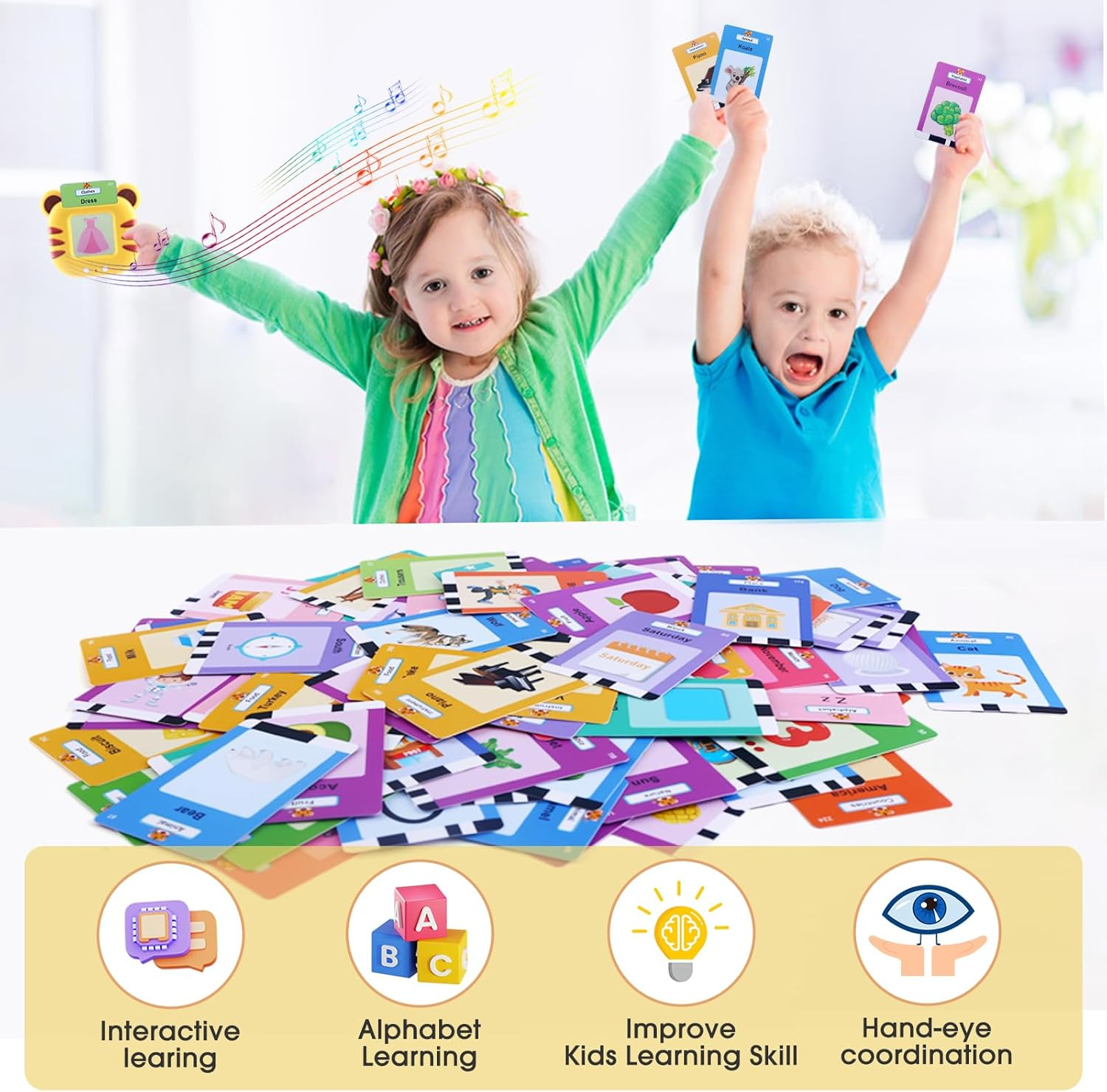 Talking Flash Cards for Toddlers Preschool Educational Learning Montessori Toy Gifts for Toddler Kids Boys Girls 2 3 4 5 Years, Autism Speech Therapy Sensory Toy Pocket Vocabulary Games with Flashcard image number 1