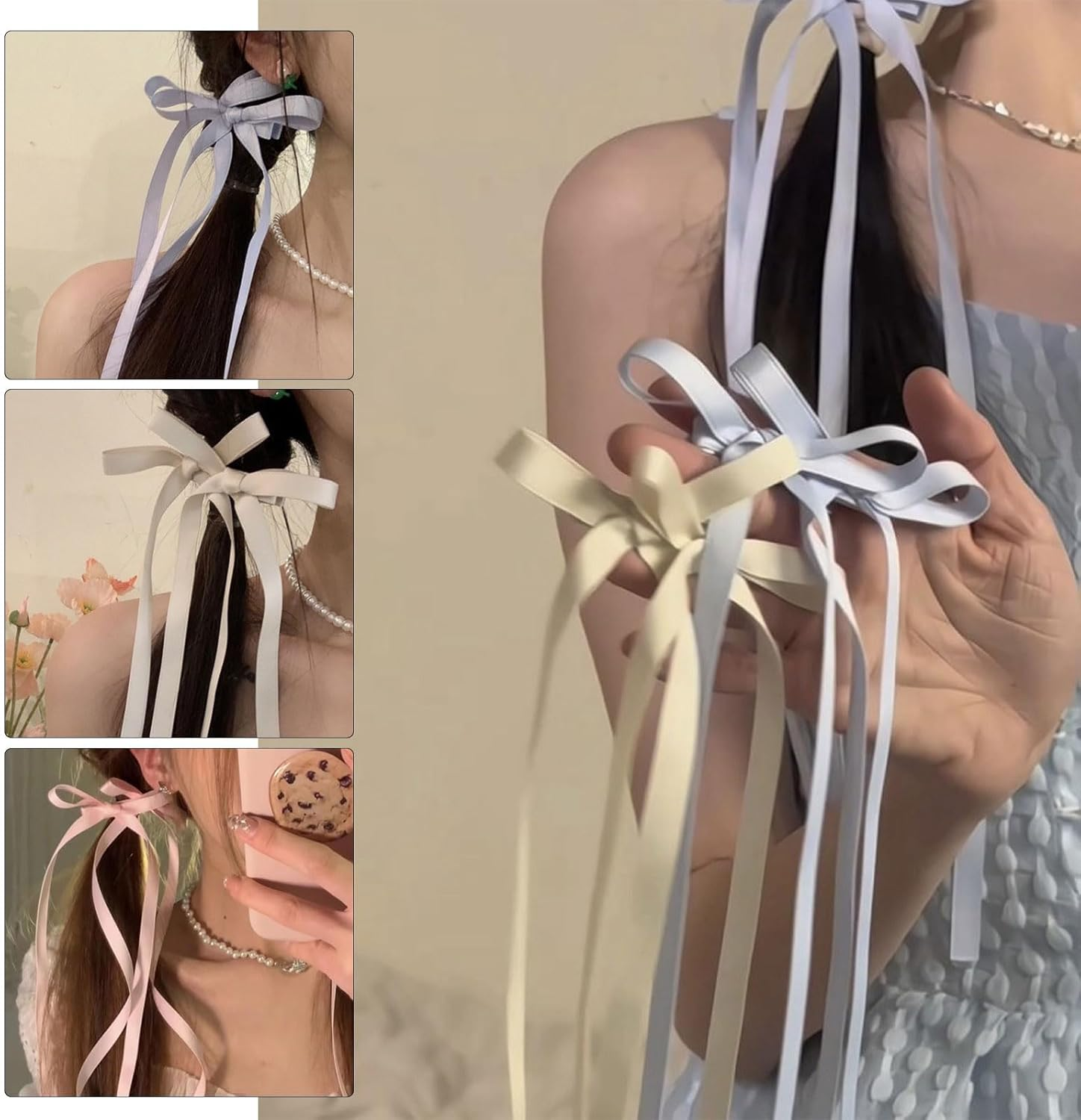 Yuannee Long Hair Bow, 10 Pieces Bow Hairpin Small Hair Clip Bows Hair Scrunchie Cute Hair Scrunchie Band Hair Clip for Party Wedding image number 3