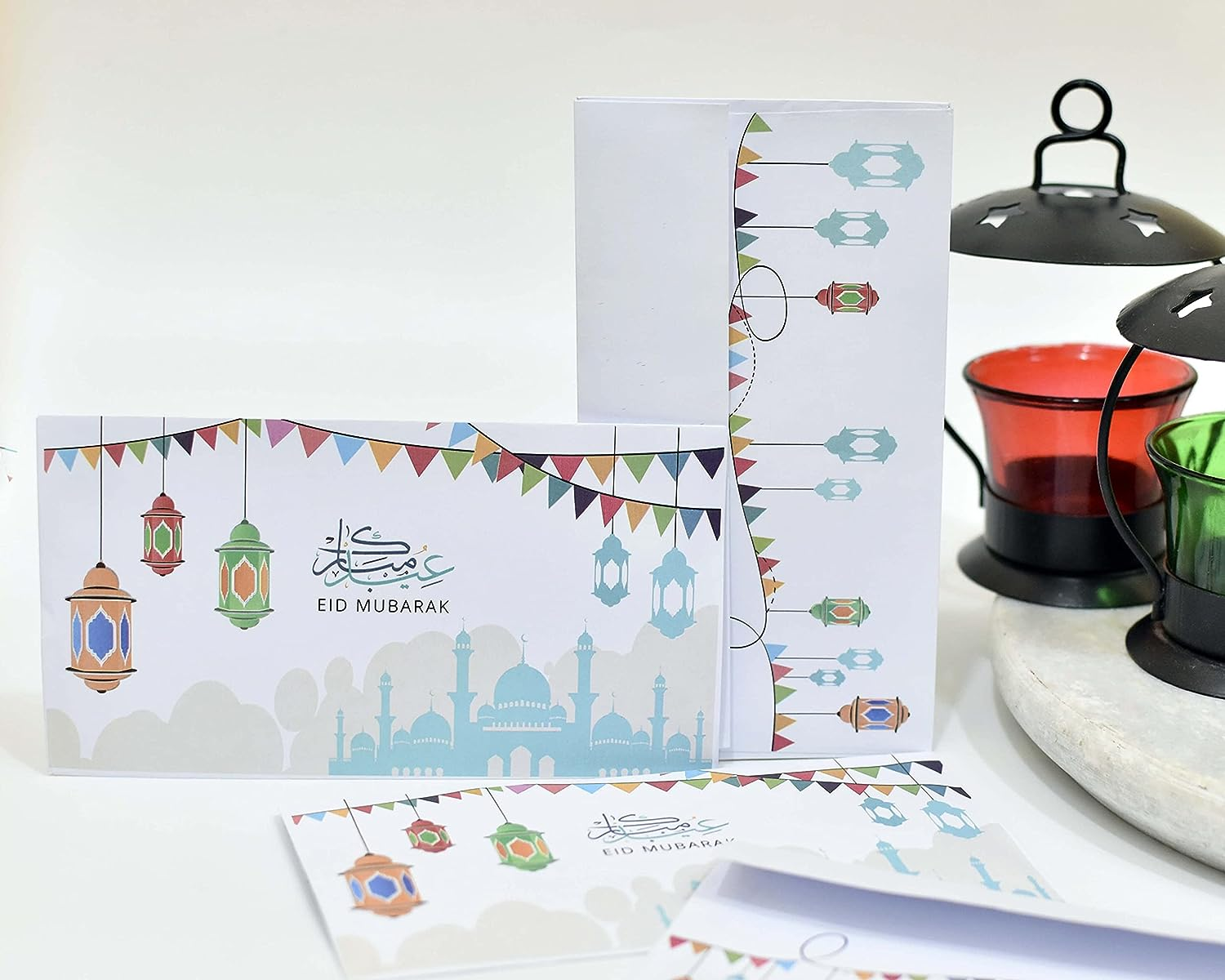 Confetti! Pack of 10 Eid Mubarak Ramadan Money Envelopes for Gifting - Happy Eid Laser Cut Envelopes (Lantern Print) image number 4