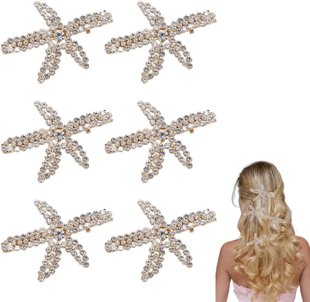OUDQFCJ Pack of 6 Starfish Hair Clips, Beach Starfish Hairpin Girls Flower Girl Accessories, Pearl Hair Clips, Elegant Hair Accessories for Women, Girls, Party, Birthday, Gift, Wedding image number 3
