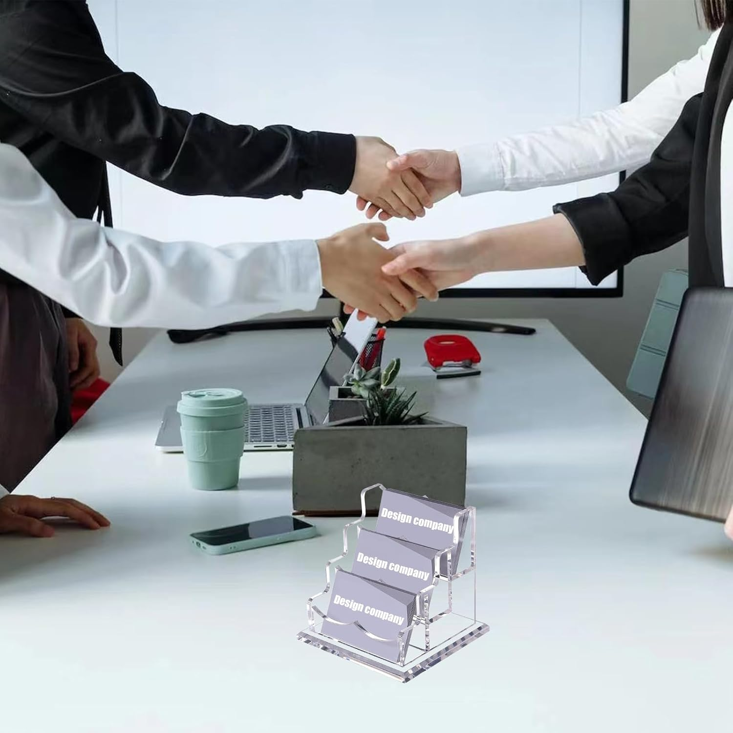 Acrylic Business Card Holder Desk, Clear Desktop Business Card Display Stand with Thick Base, Name Card Organizer Case for Office Exhibition, 3 Slots, 1 Pack image number 6