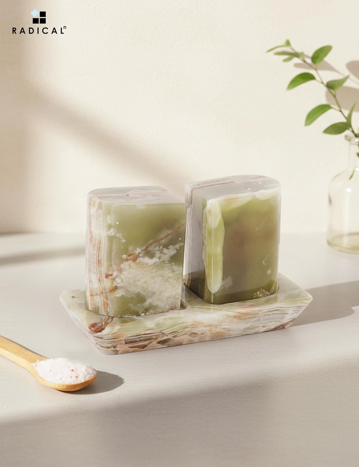 Radicaln Marble Salt & Pepper Shakers Set &ndash; 2.5" Green Modern Kitchen Essentials for Cooking and Dining, Stone Spice Holder & Saleros for Black Pepper, Pink Salt - Oceanic image number 4