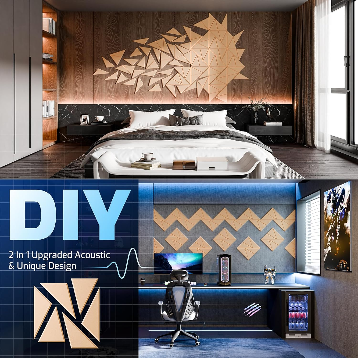 22 Pack Acoustic Panels with Self-Adhesive, 12"X 12"X 0.4"Sound Proof Foam Panels, Sound Panels High Density, Soundproof Wall Panels for Home Studio Office Apricot Pink image number 5