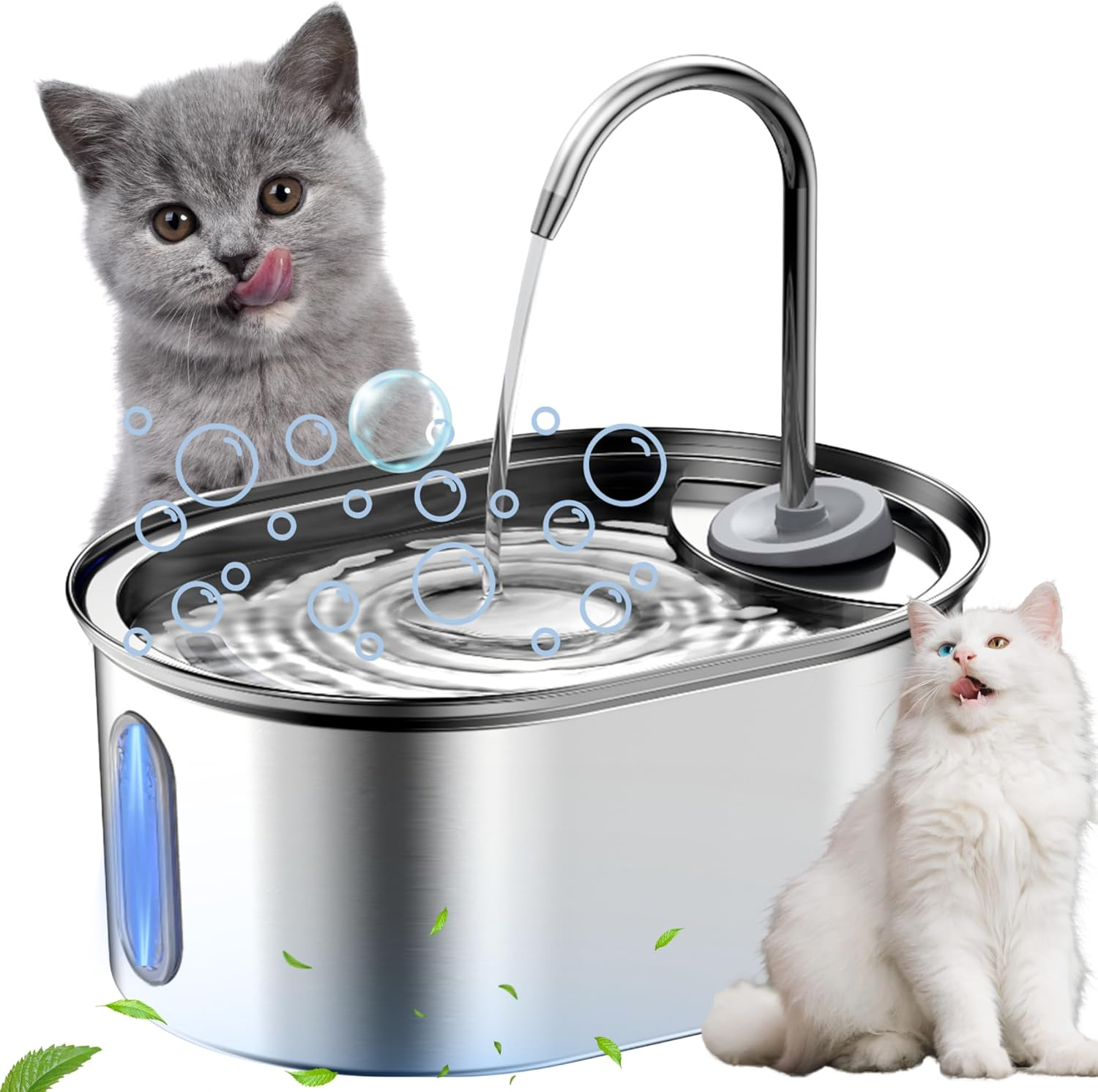 Premium Pet Water Fountain | Automatic 3L Stainless Steel Cat Fountain with LED Light Water Level Window | Bpa-Free, Filtered Automatic Dog Fountain image number 6