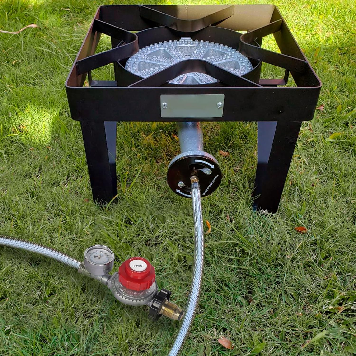 GASPRO 12 Foot 0-30 PSI High Pressure Adjustable Propane Regulator with Gauge/Indicator, Stainless Steel Braided Hose, Gas Grill LP Regulator for Burner, Turkey Fryer, Forge, Smoker and More. image number 4