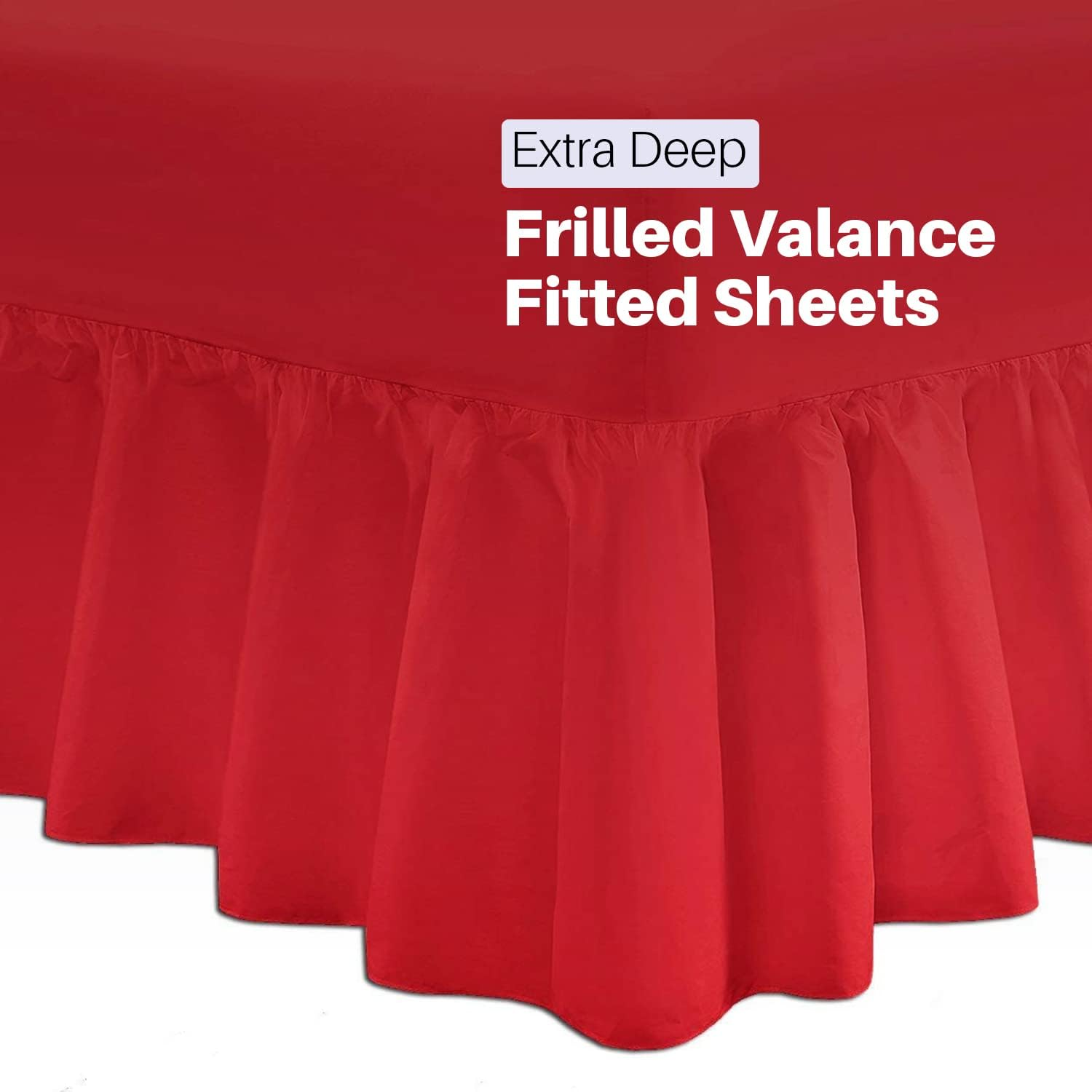 Divine Textiles Luxury Extra Deep Frilled Valance Fitted Sheets, King - Red image number 4