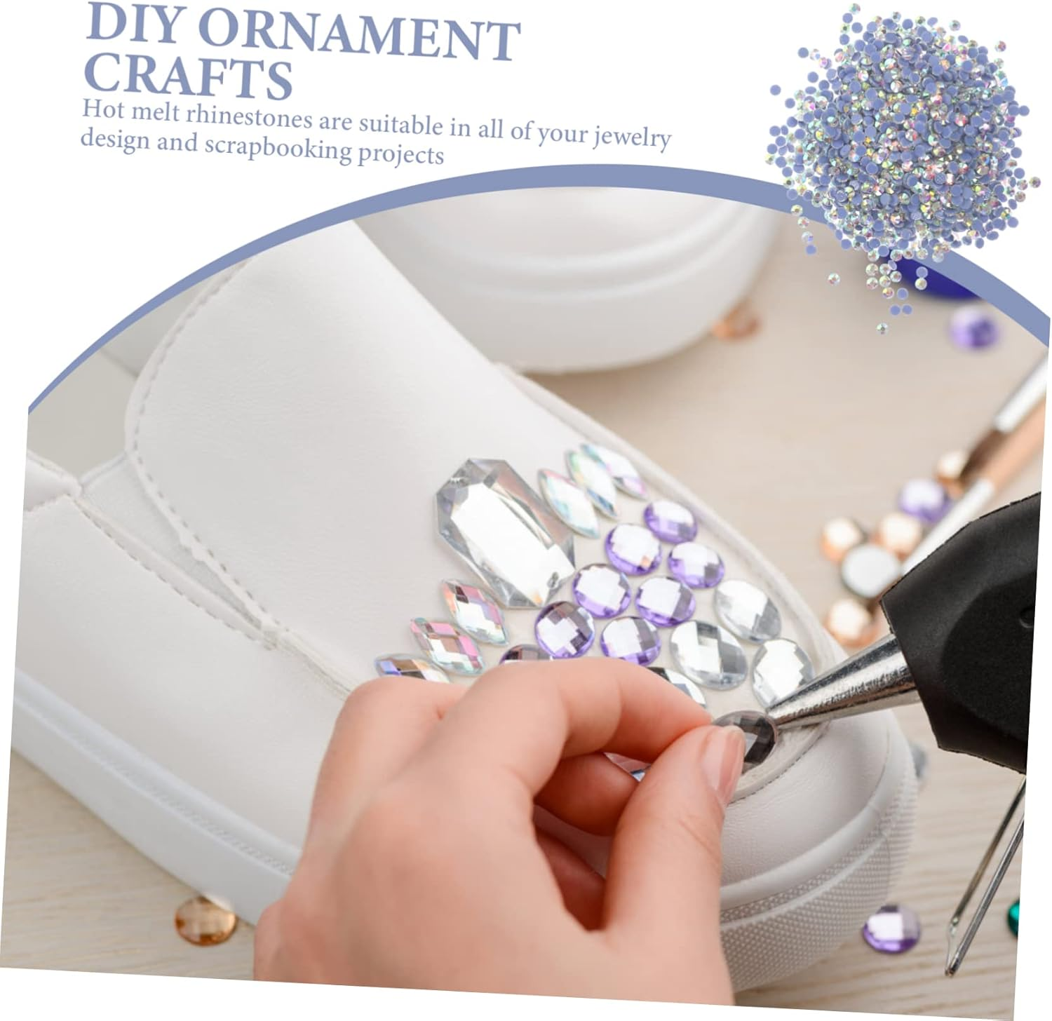 LIFKOME 2880Pcs Flatback Glass Rhinestones Ab Ss10 (2.7-2.8Mm) Hot Melt Iron on Rhinestone Kit for DIY Crafts Clothes Shoes Bags Decoration image number 3