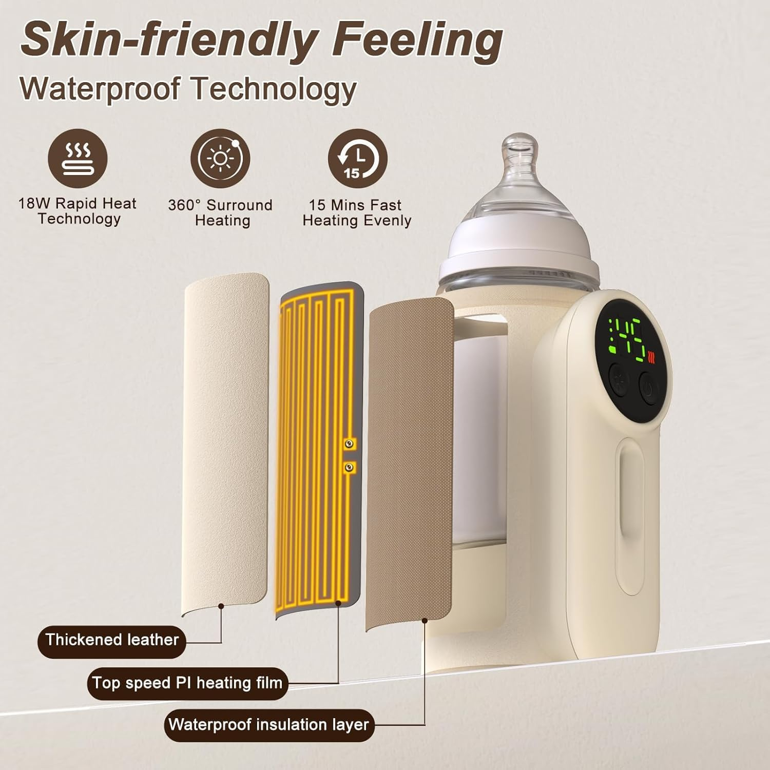 Fast Heating Portable Bottle Warmer for Travel,Monitor Milk Volume,Leak-Proof,Fast Charging&Cordless,Can Use While Charging,Keep Nutrition Bottle Warmer on the Go image number 3